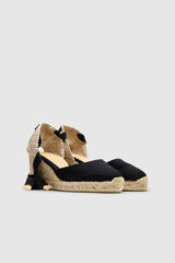 Casta&ntilde;er Alpercata Carina com cunha elaborada em lona Preto