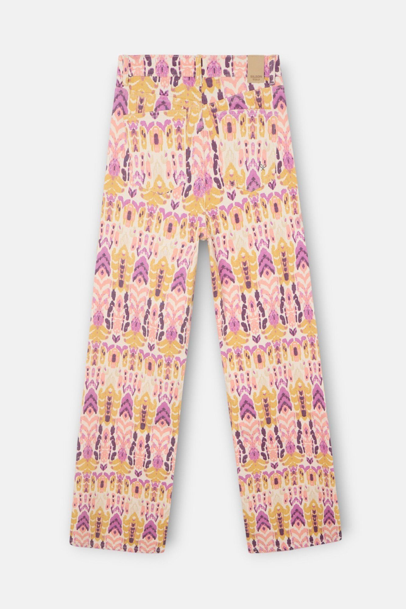 Silbon Ikat print denim trousers Pink