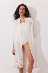 Cortefiel Caftan em algod&atilde;o bordado Branco