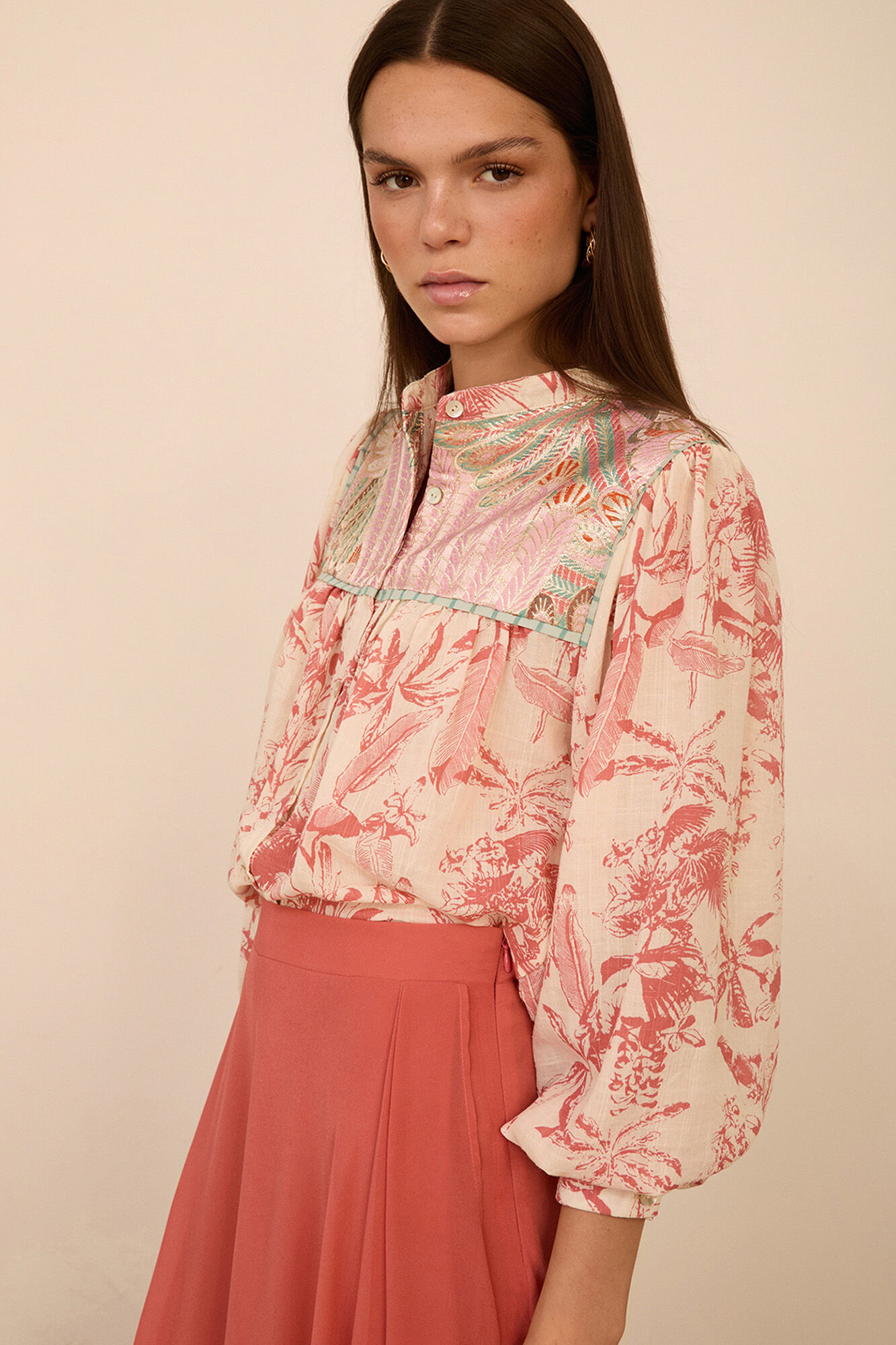 Meisie Printed mixed-material blouse