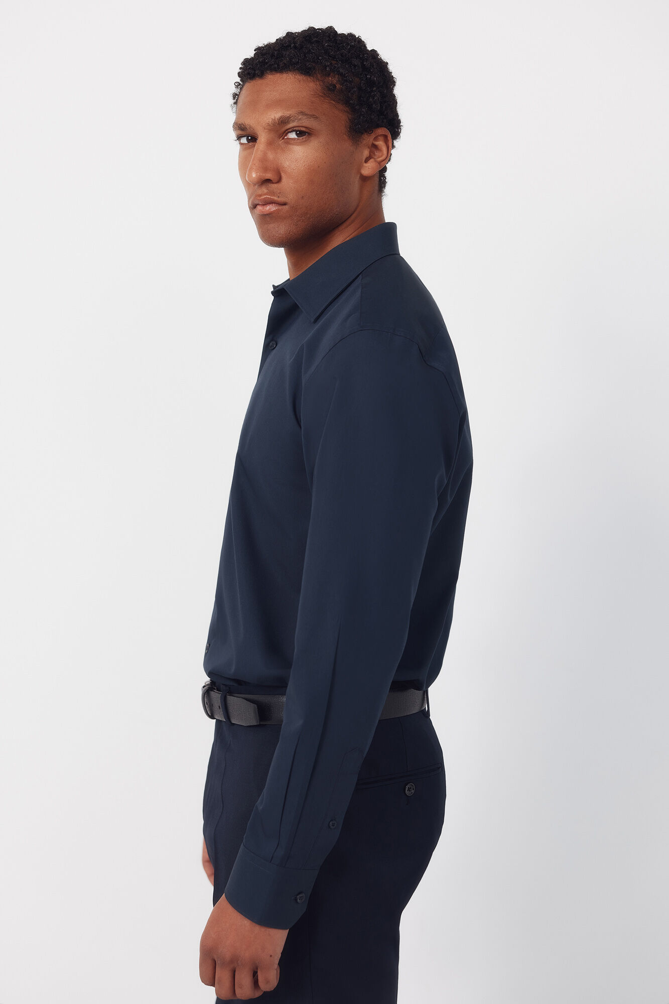 Cortefiel Camisa social lisa de algod&atilde;o tencel Azul