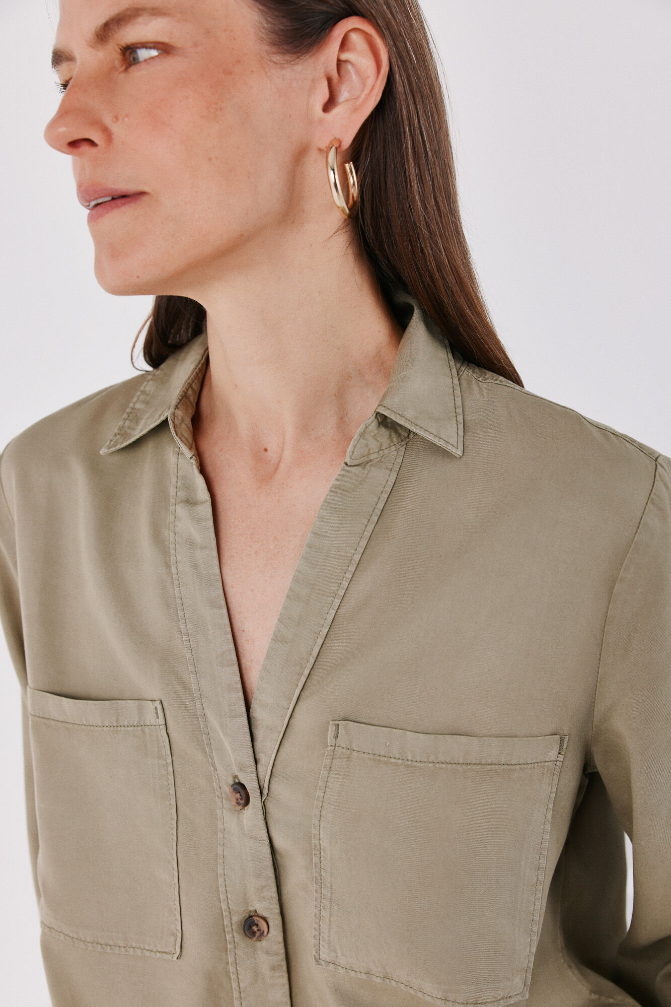 Cortefiel Tencel denim shirt Green