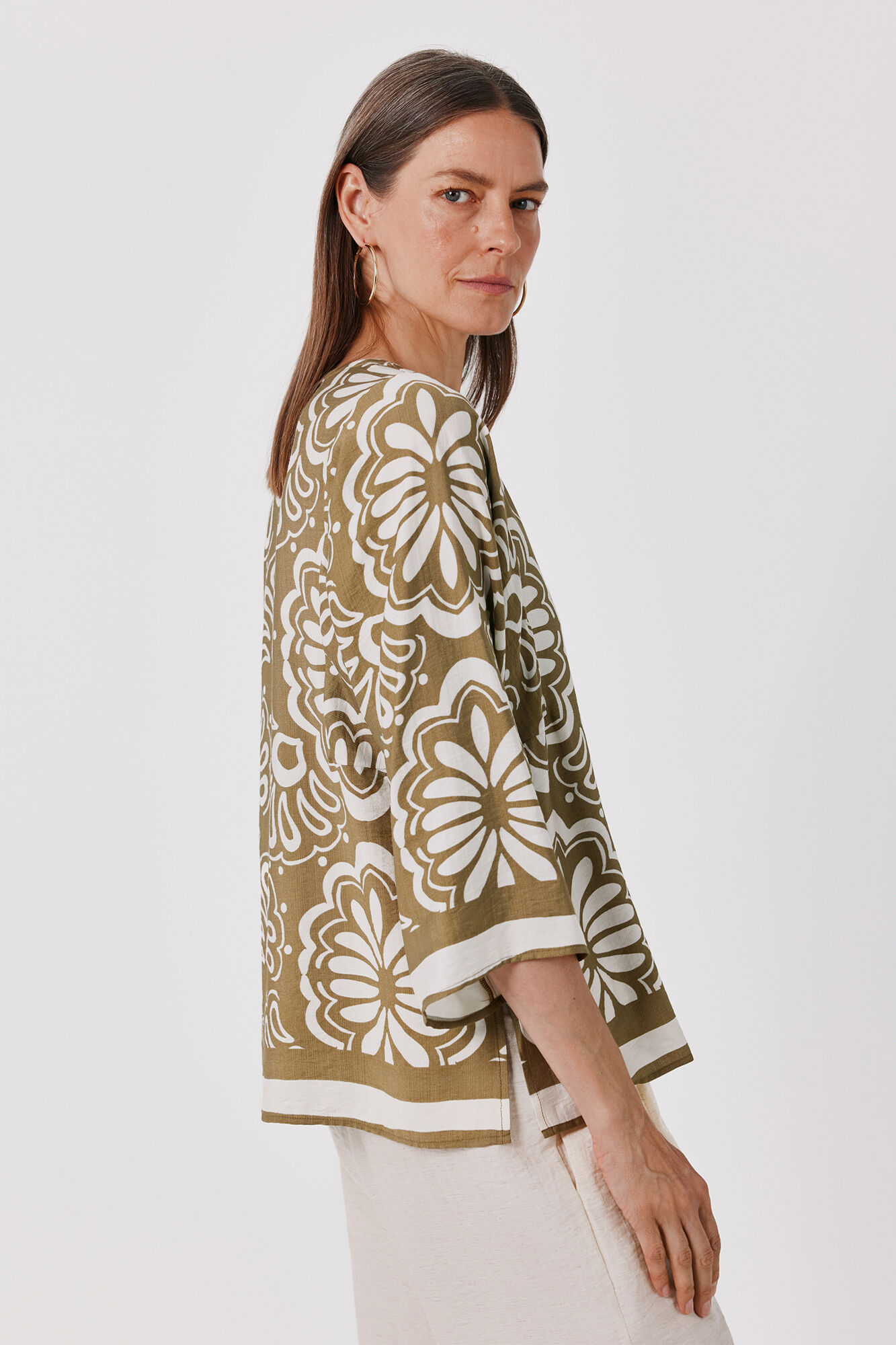 Cortefiel Printed loose tunic blouse Printed green