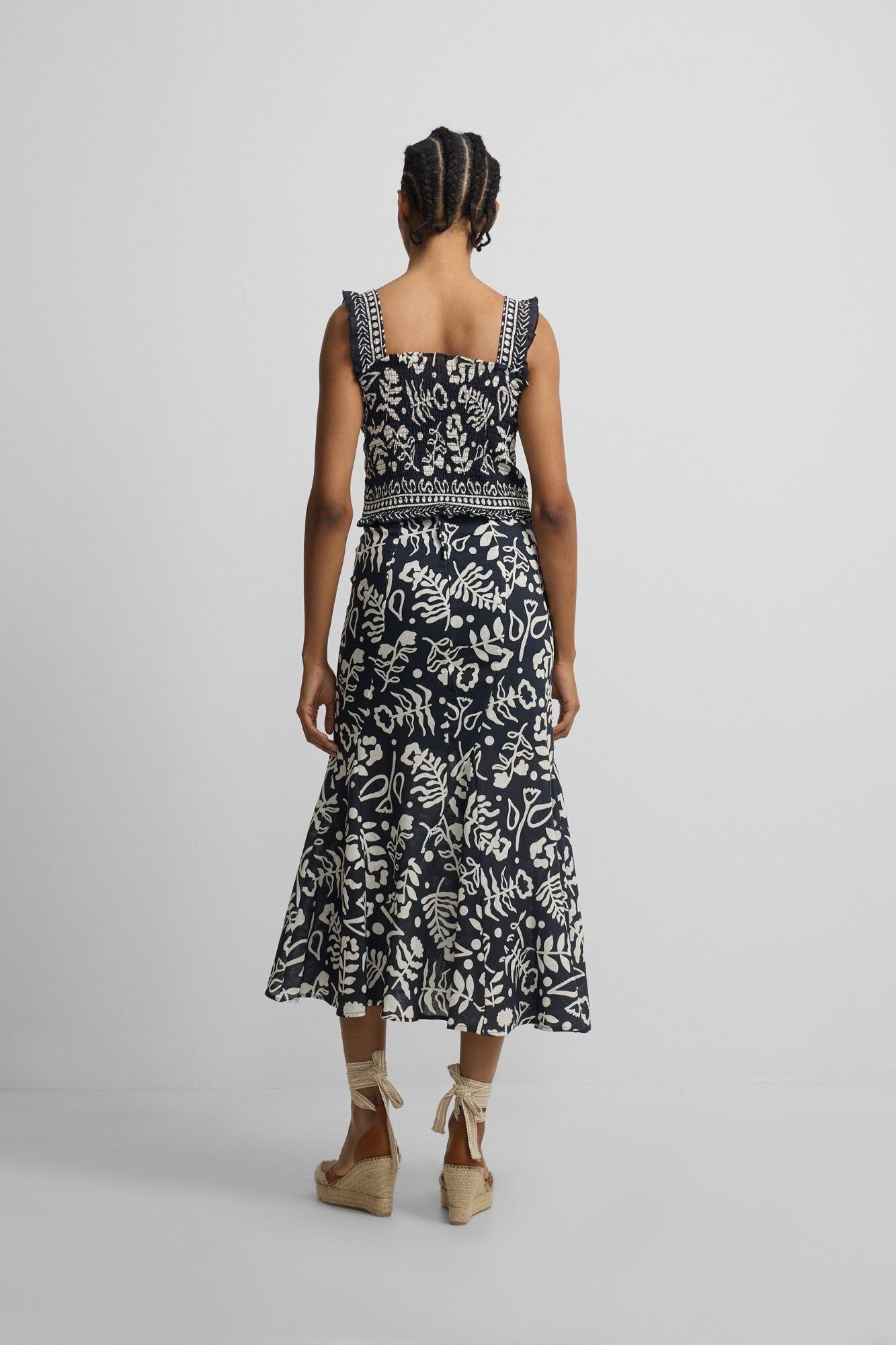 Silbon Printed fluid ruffle skirt Printed blue