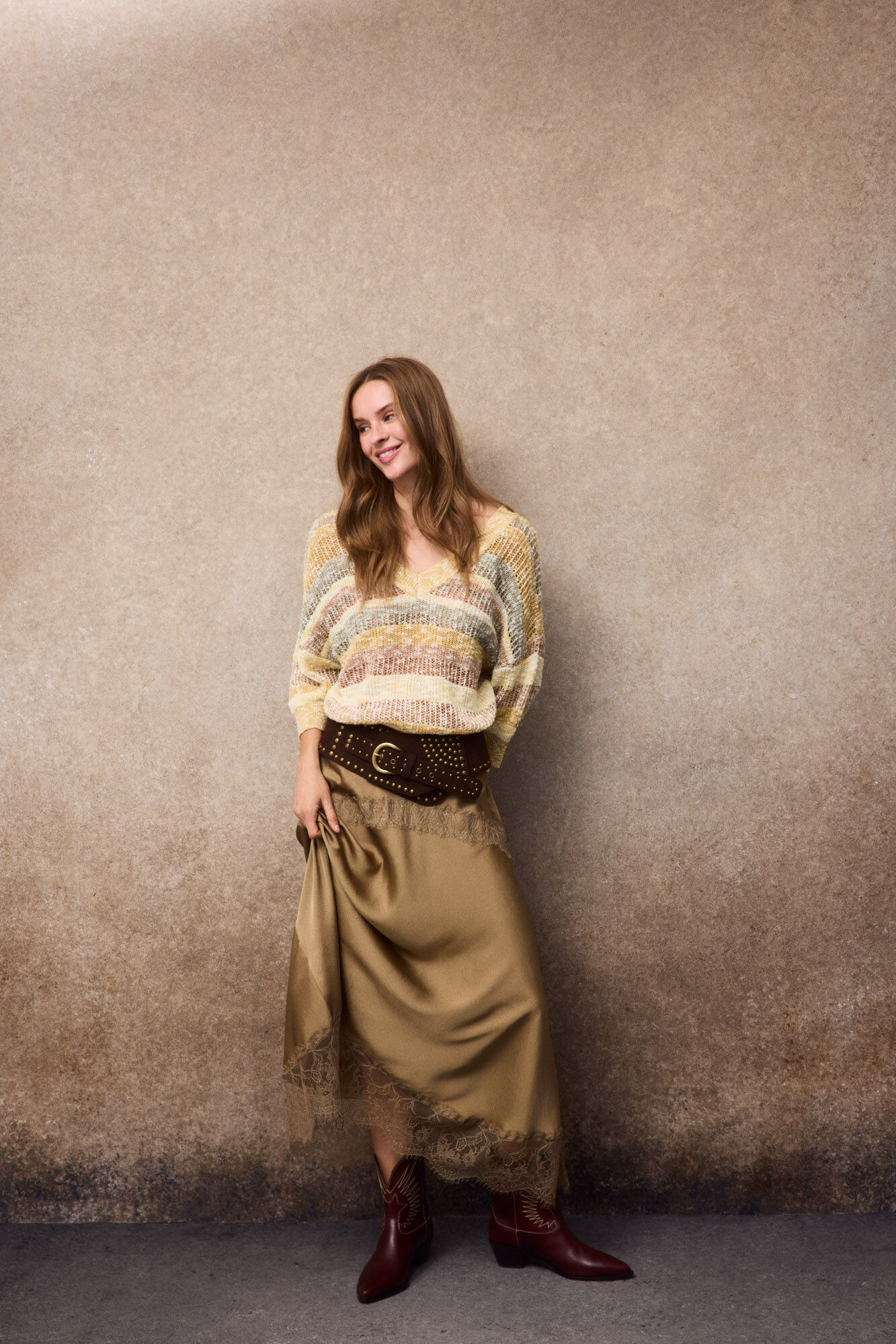 Slowlove Satin and lace midi skirt