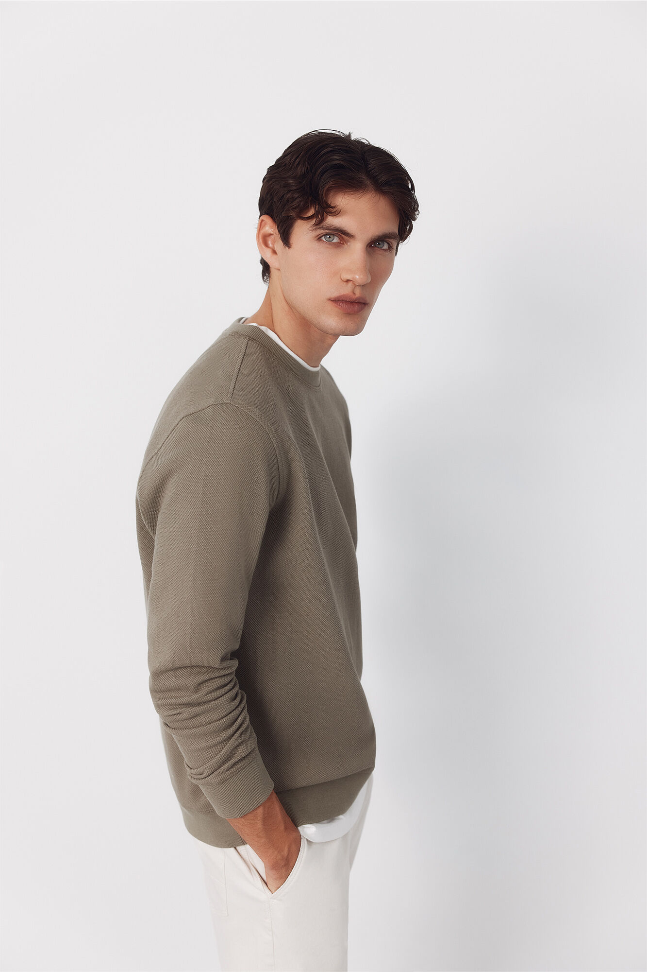 Cortefiel Sweatshirt estruturada com gola caixa Verde