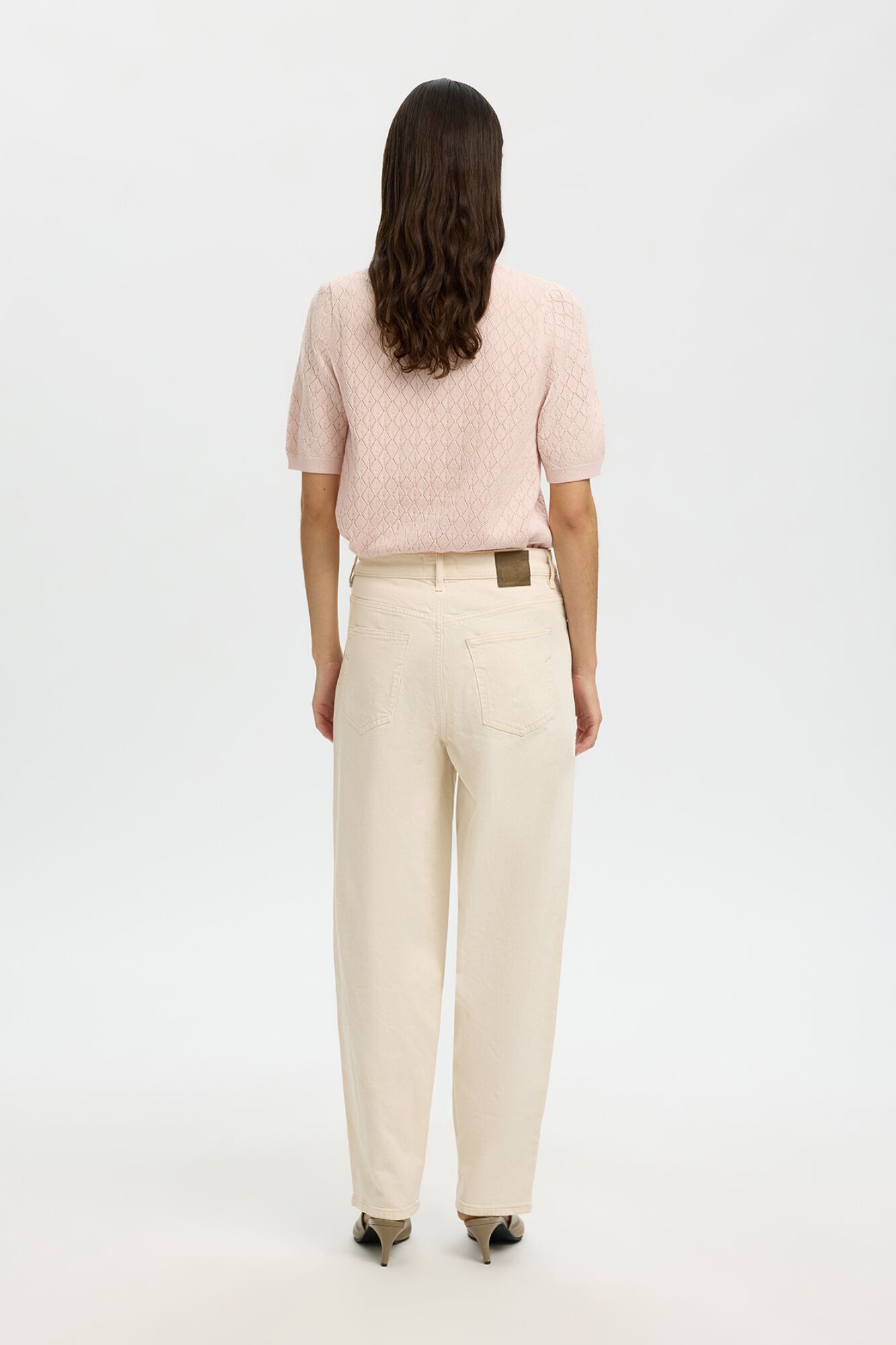 Selected Openwork knit top Pink