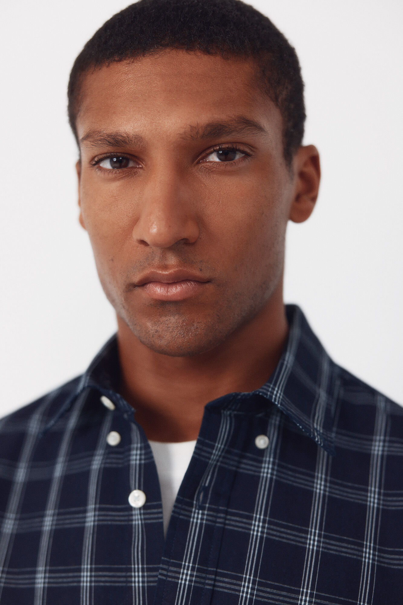Cortefiel Denim plaid shirt Blue