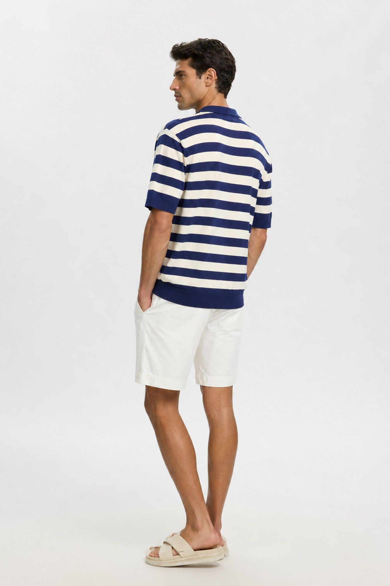 Selected Polo de malha &agrave;s riscas Azul