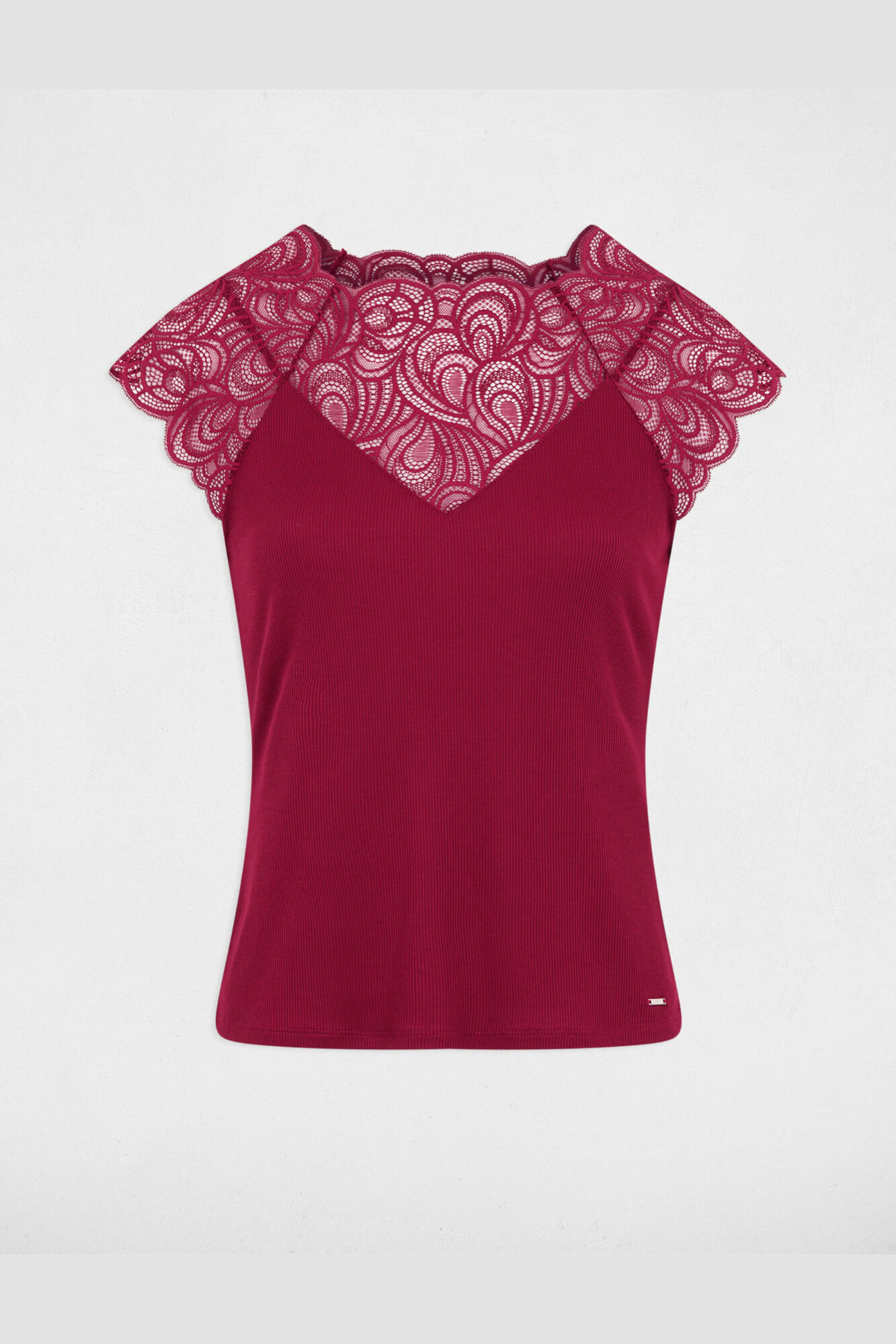 Morgan Top de renda com gola redonda Vermelho
