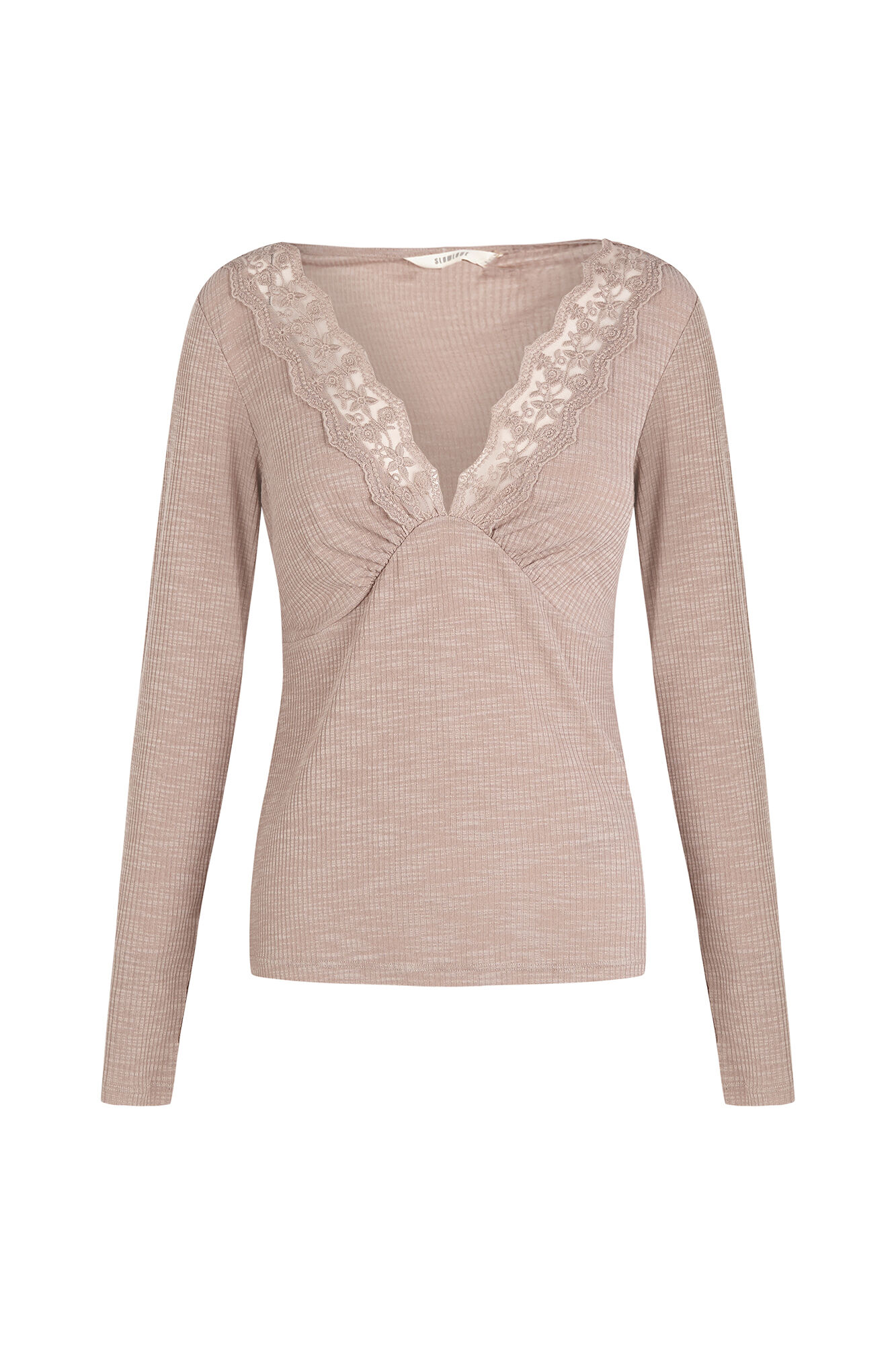 Slowlove Top com estrutura e detalhes de renda Castanho