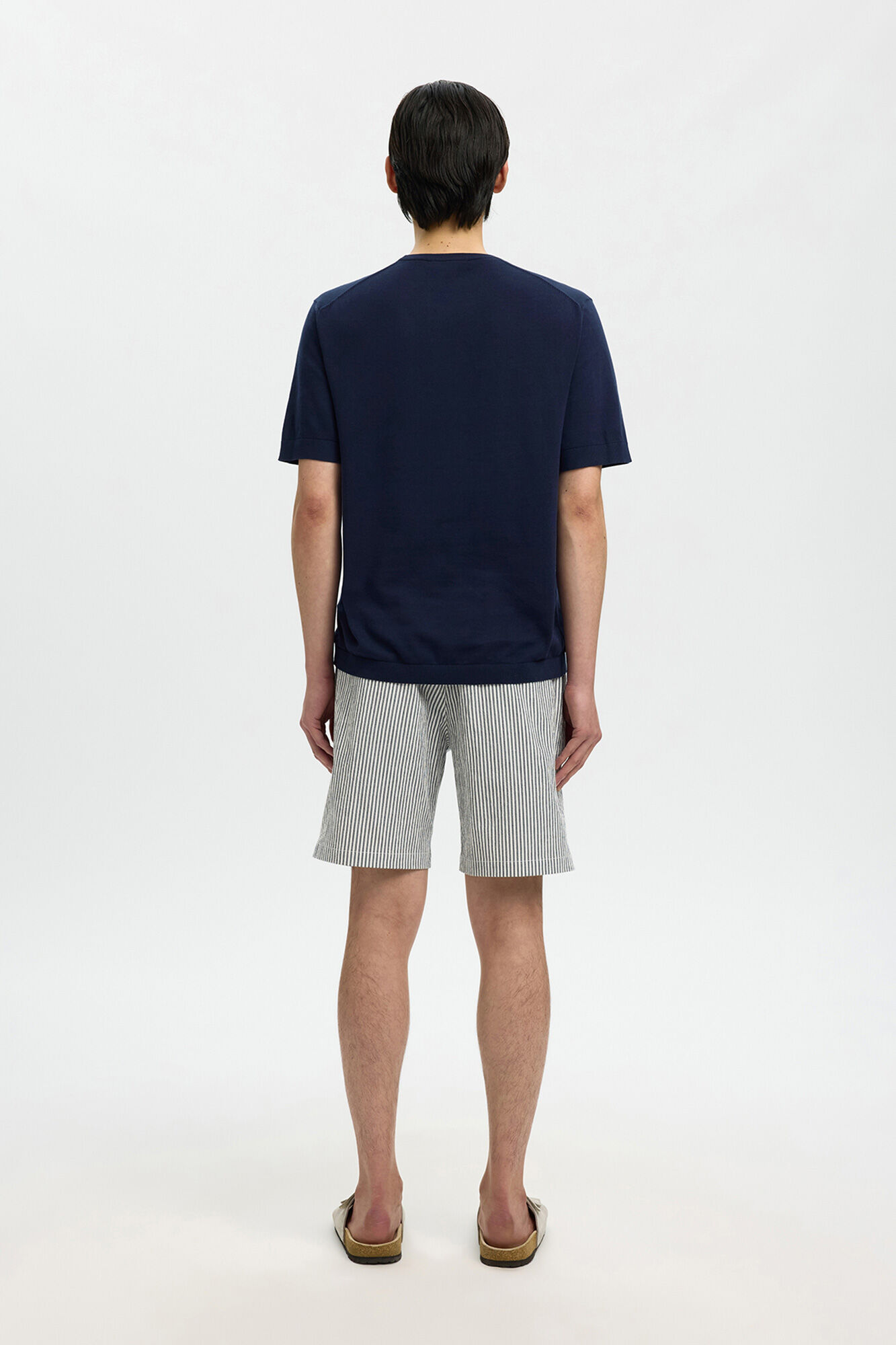 Selected Plain jersey men's short sleeve T-shirt Navy