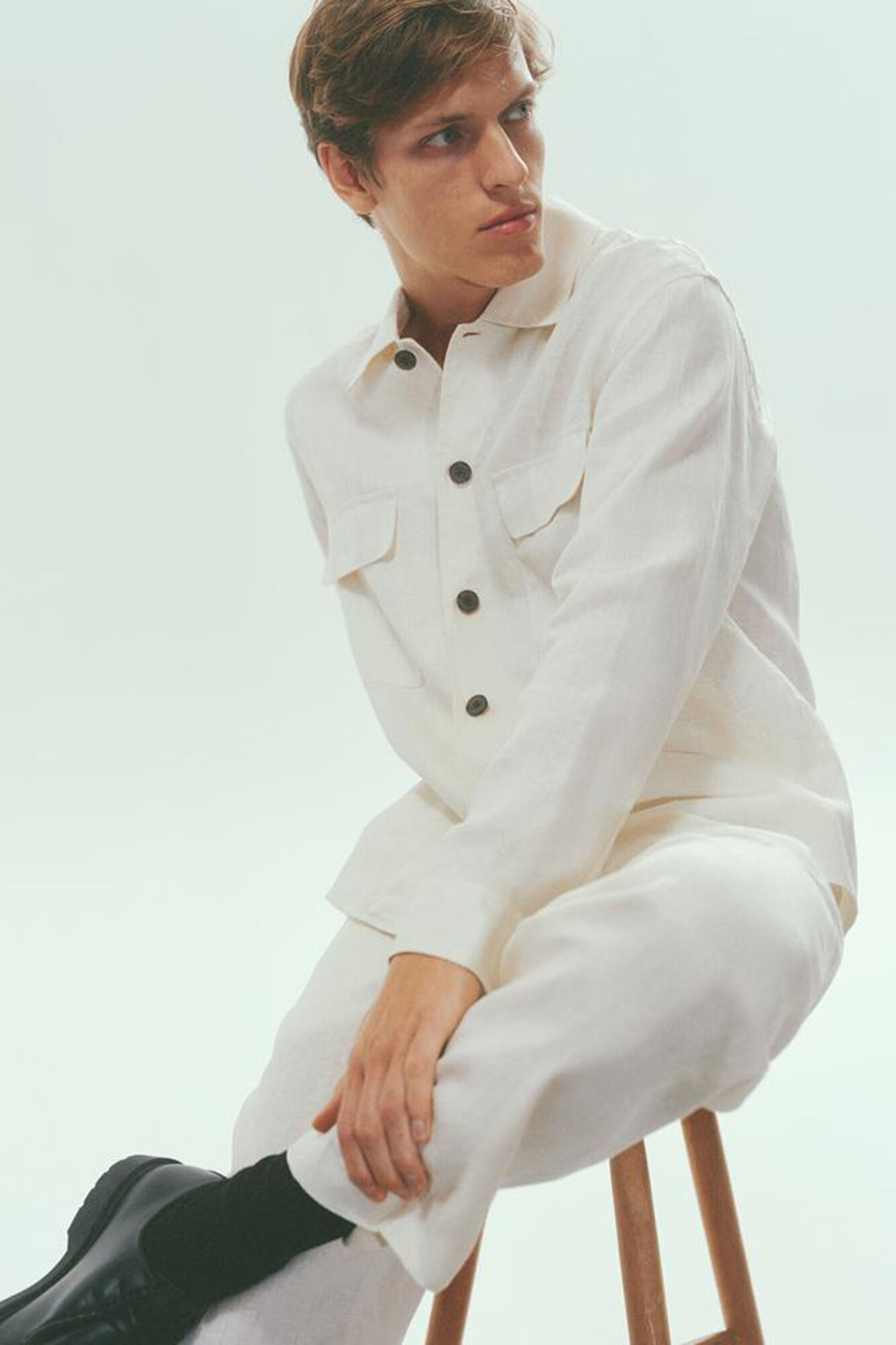Selected linen overshirt White