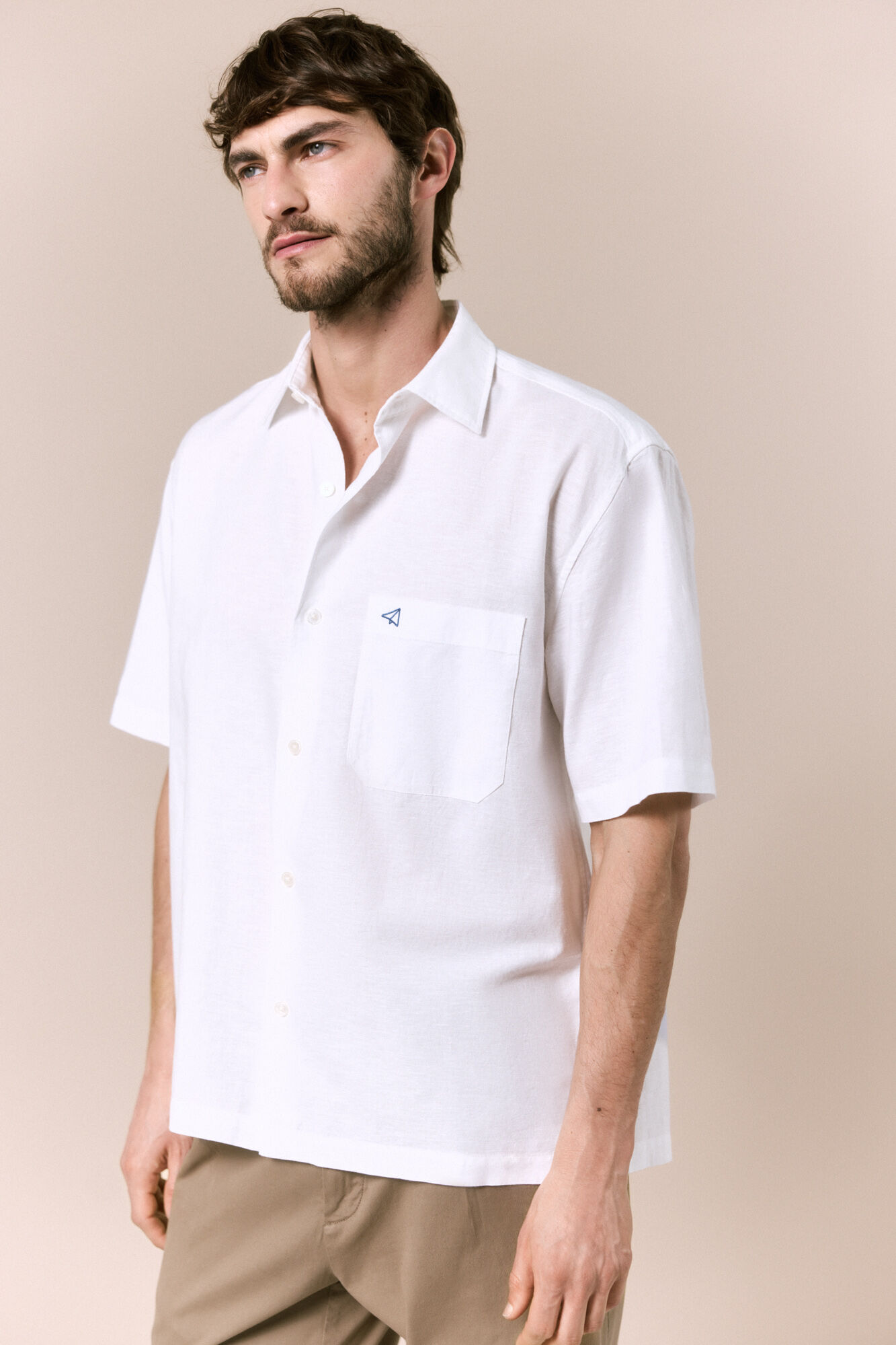OOTO Linen short sleeve shirt White