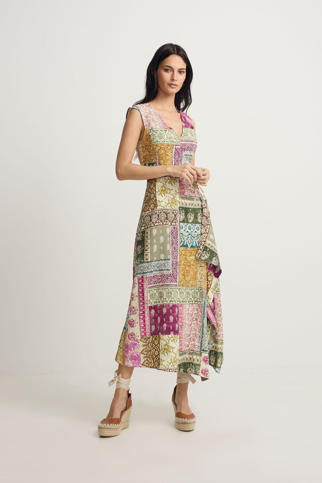 Silbon Patchwork print midi dress Multicolour