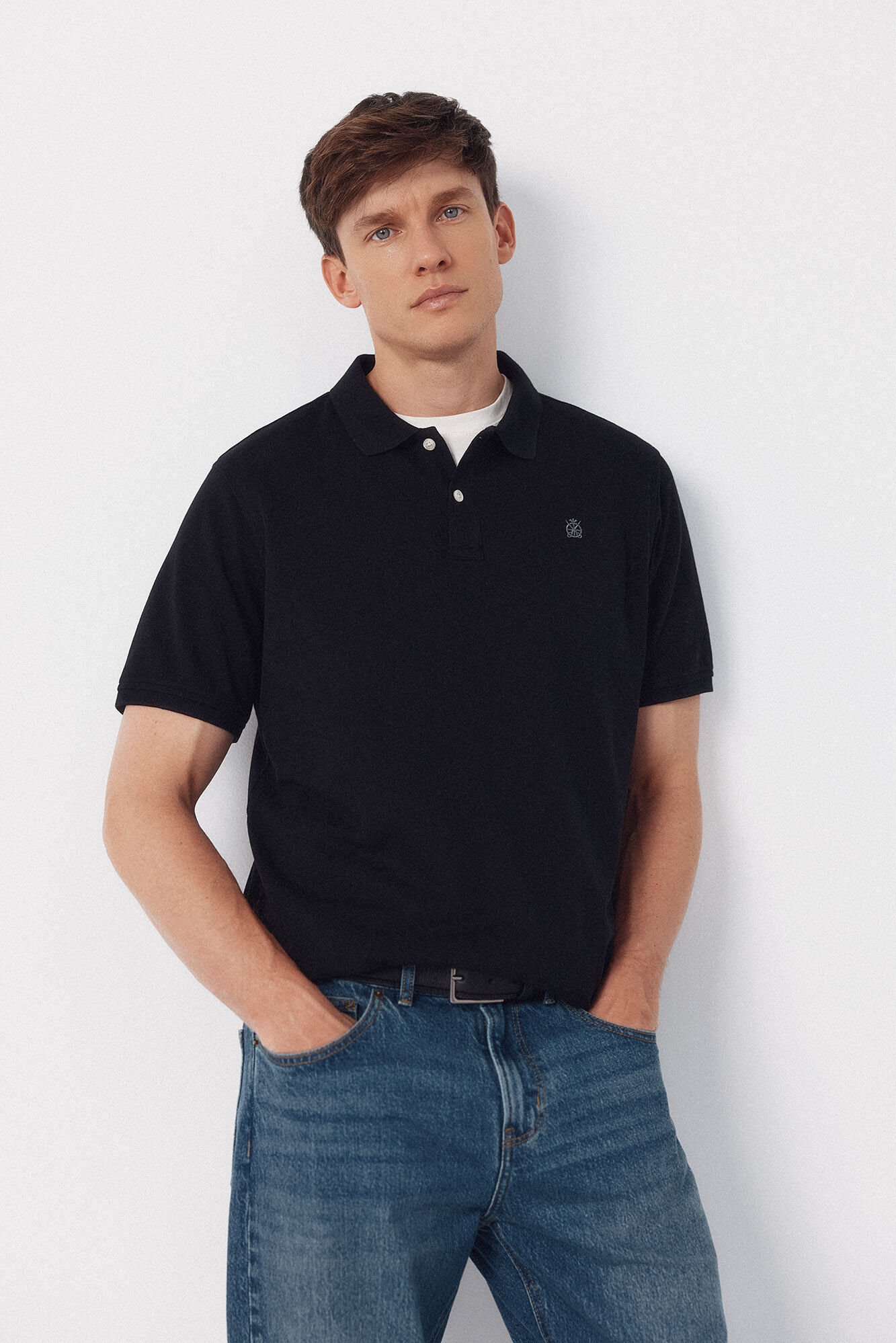 Cortefiel Piqu&eacute; basic polo shirt Black