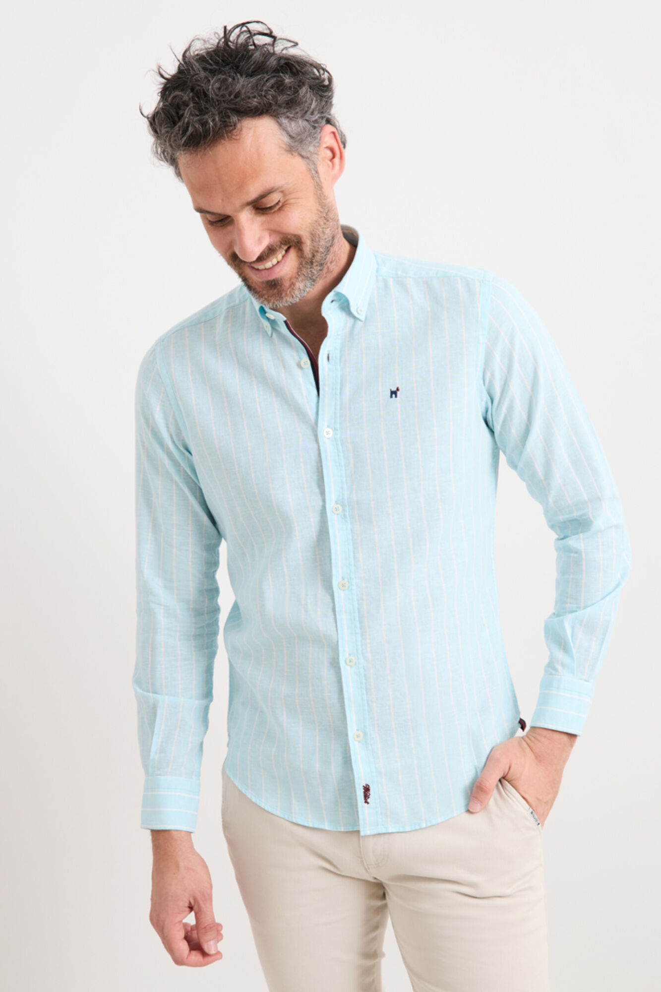 Williot Camisa de linho de riscas finas