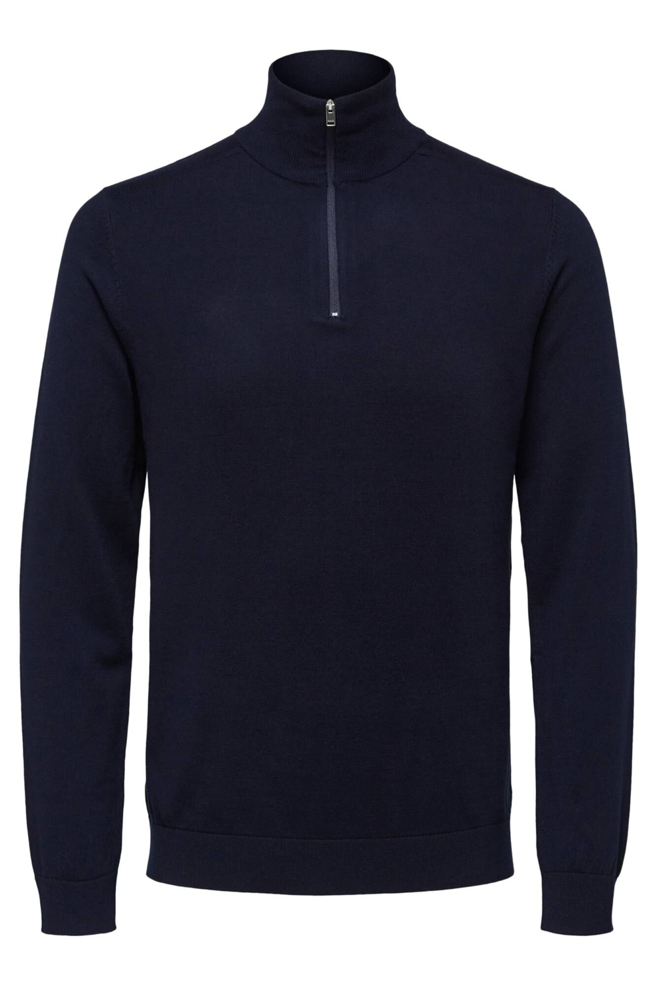 Selected Malha 100% camisola com meia fecho-&eacute;clair . Azul