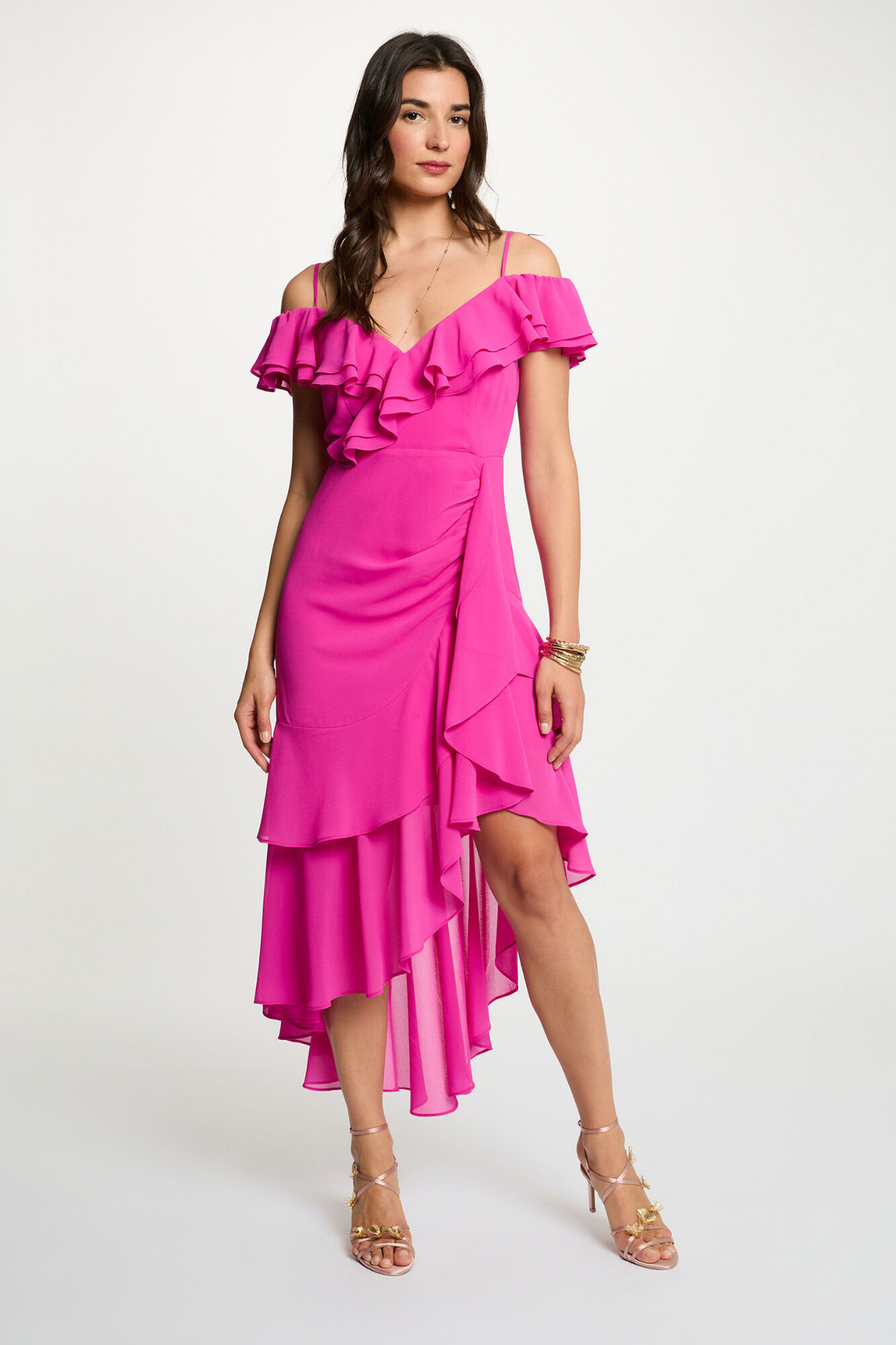 Morgan Vestido midi reto com folhos