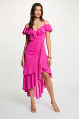 Morgan Vestido midi reto com folhos Subiu