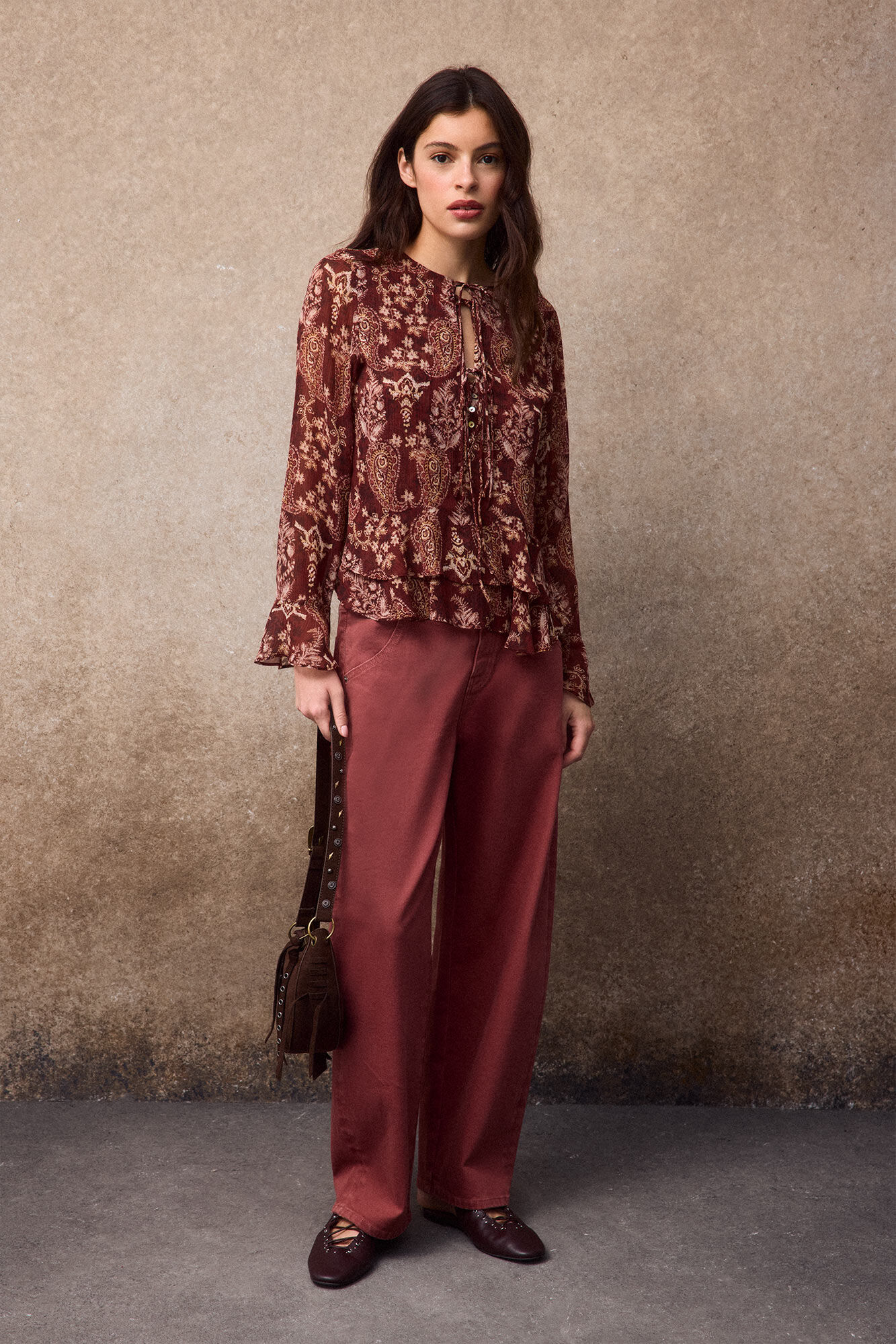 Slowlove Blusa estampada fluida Estampado granate