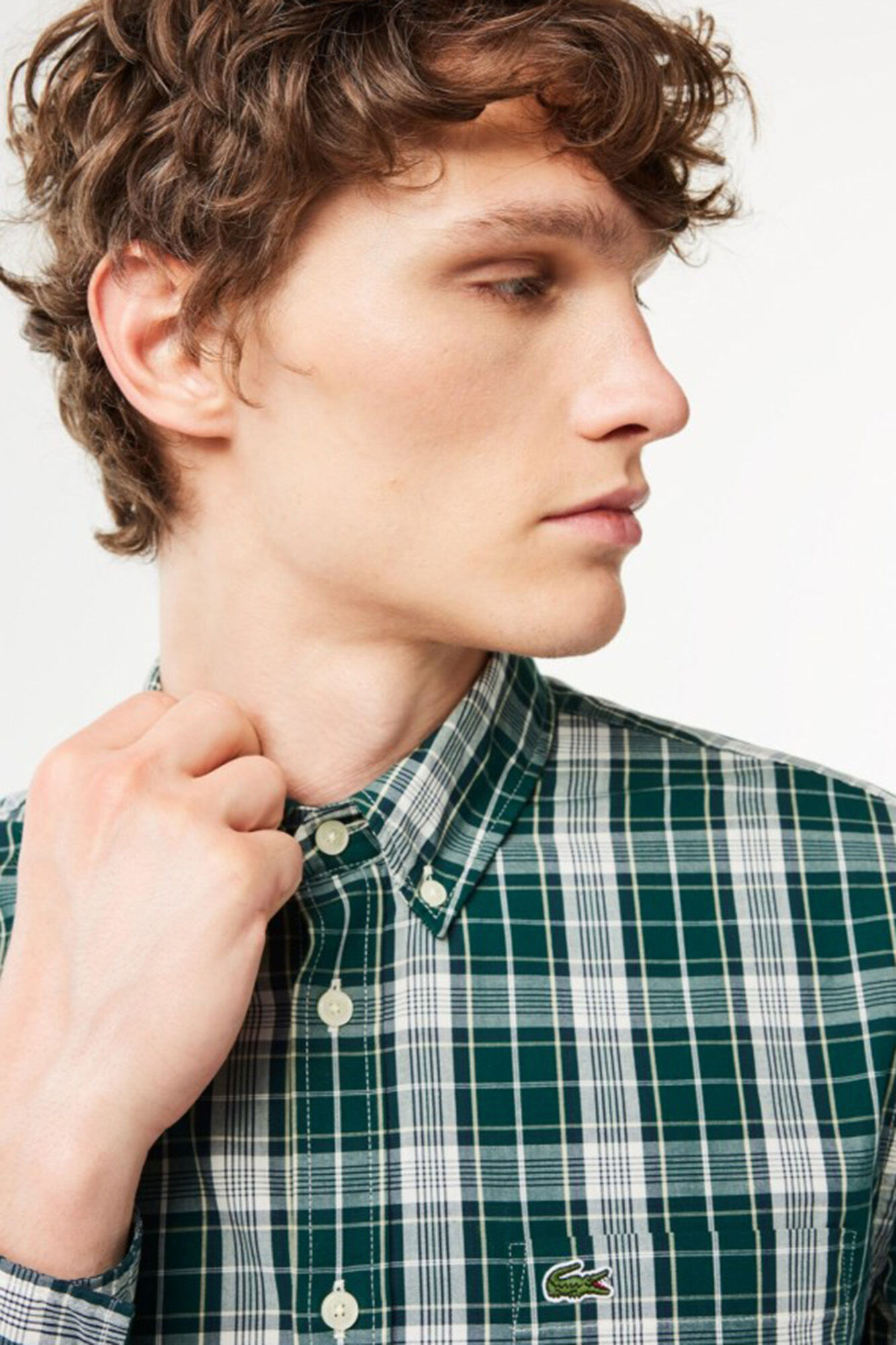 Lacoste Camisa el&aacute;stica con estampado de cuadros para hombre