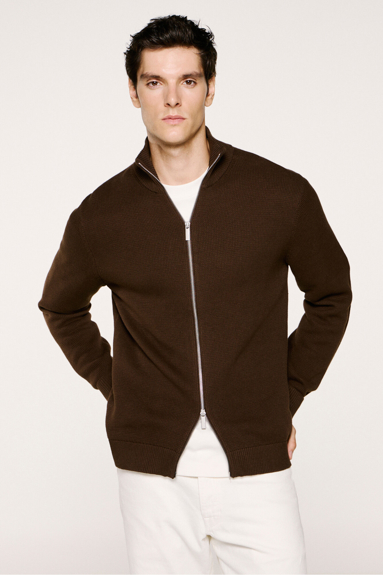 Selected 100% cotton cardigan Brown