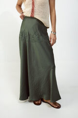 Slowlove Falda midi satinada con encaje Verde