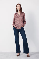 Cortefiel Printed satin mandarin shirt Printed red