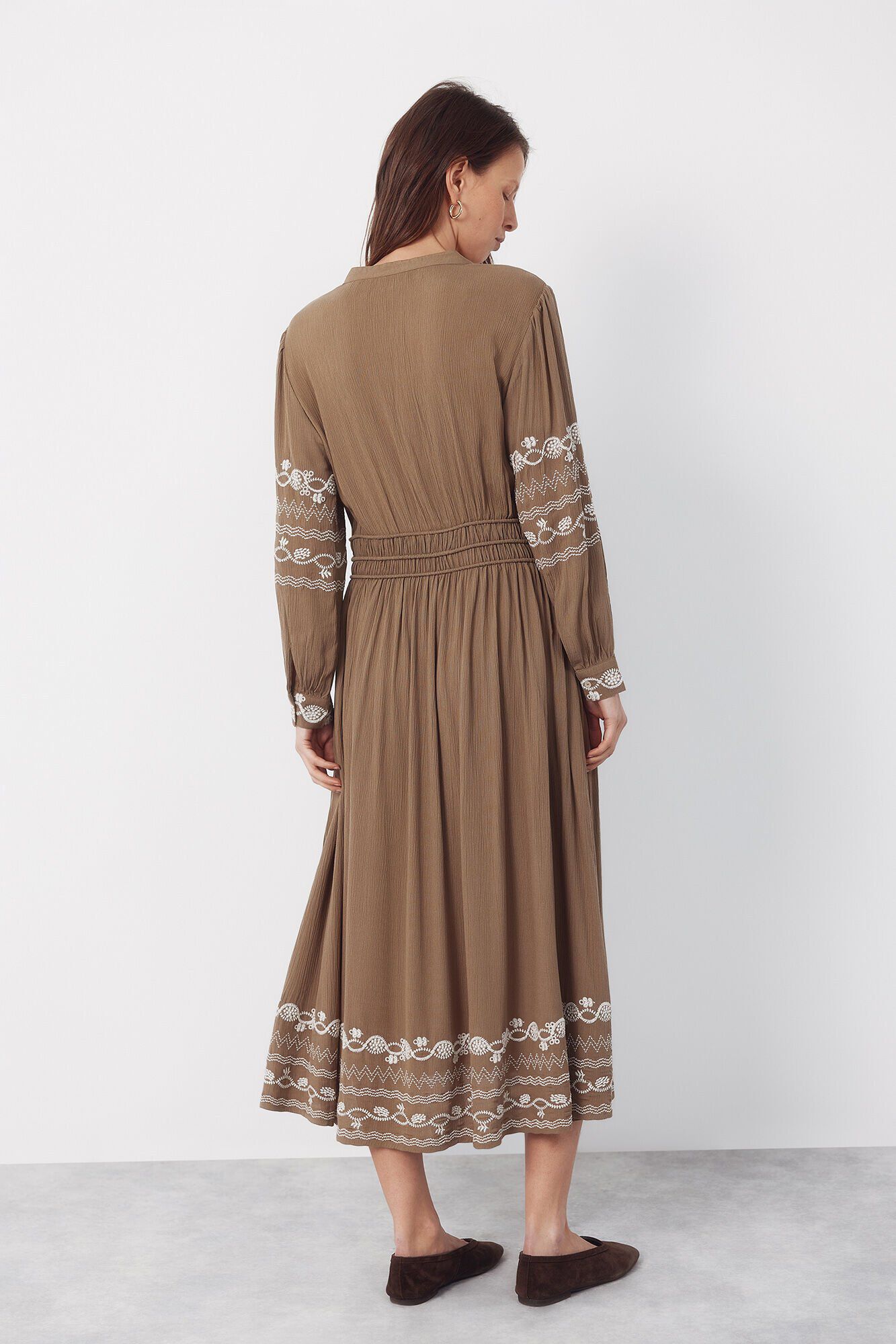 Cortefiel Embroidered dress Kaki