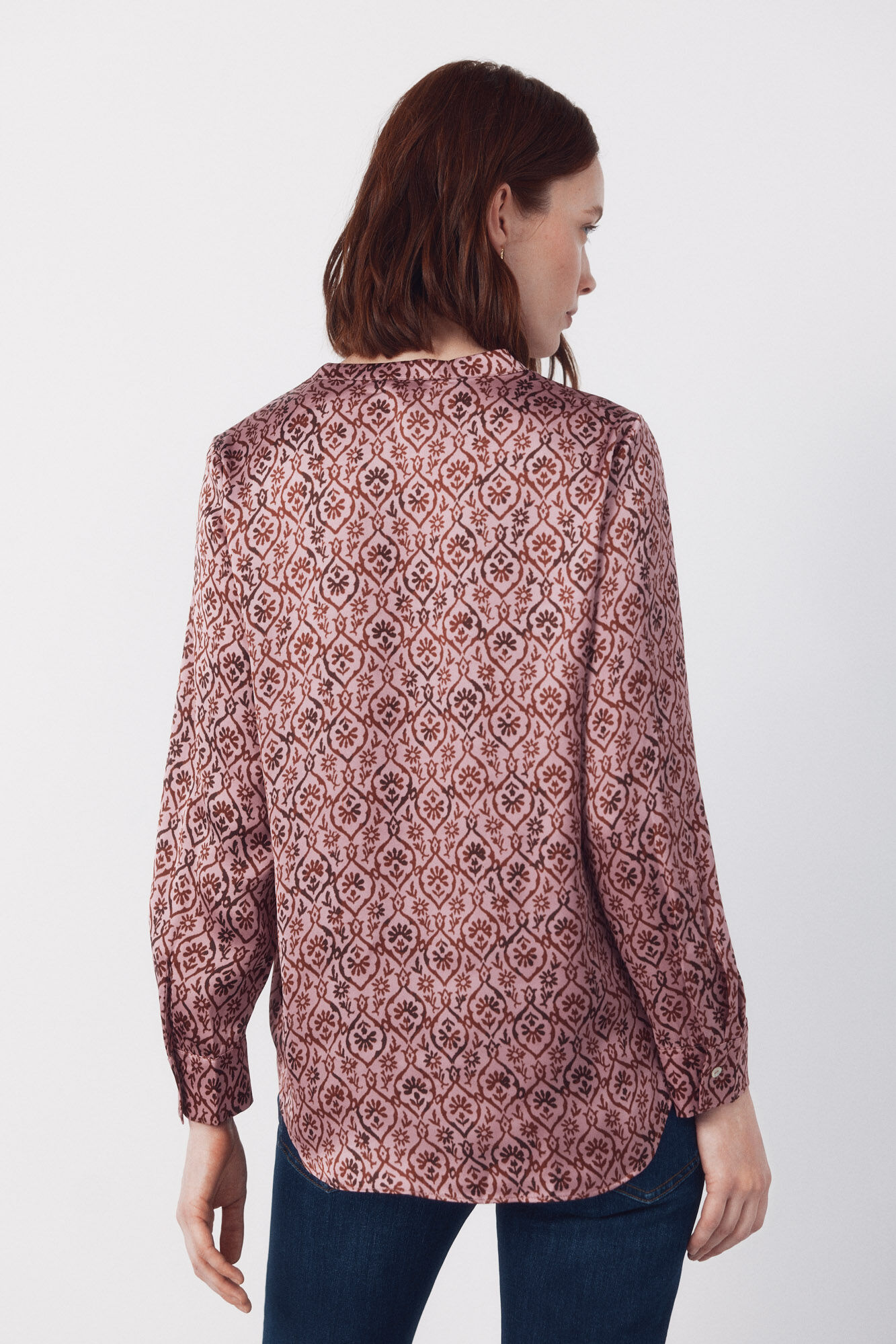 Cortefiel Printed satin mandarin shirt Printed red