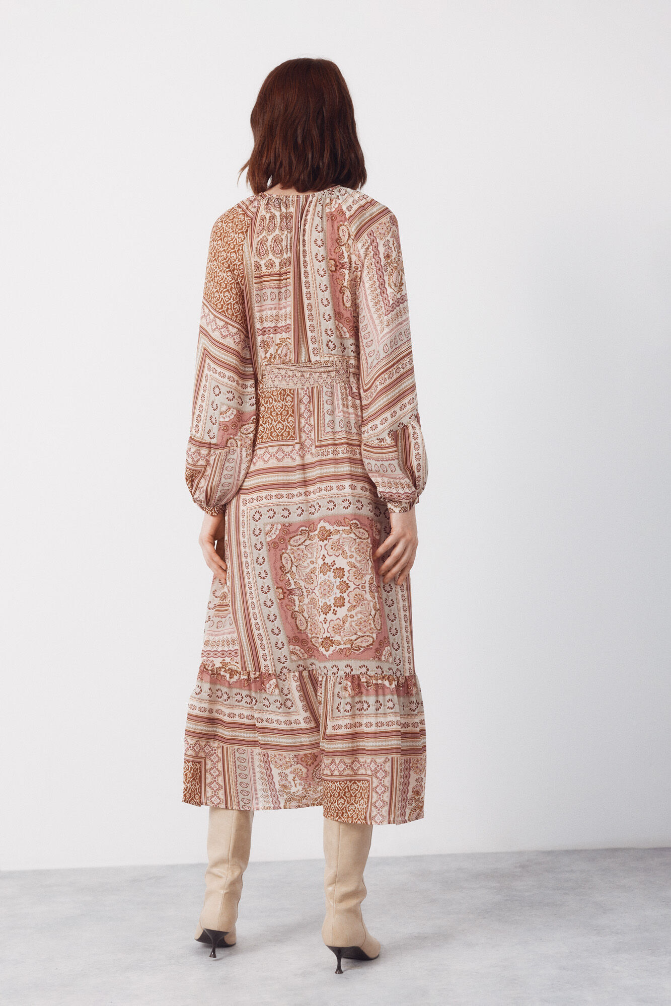 Cortefiel Printed dress Brown
