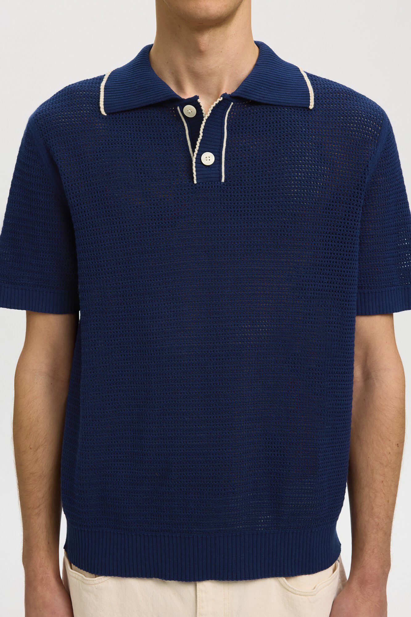 Selected Polo de malha manga curta Azul