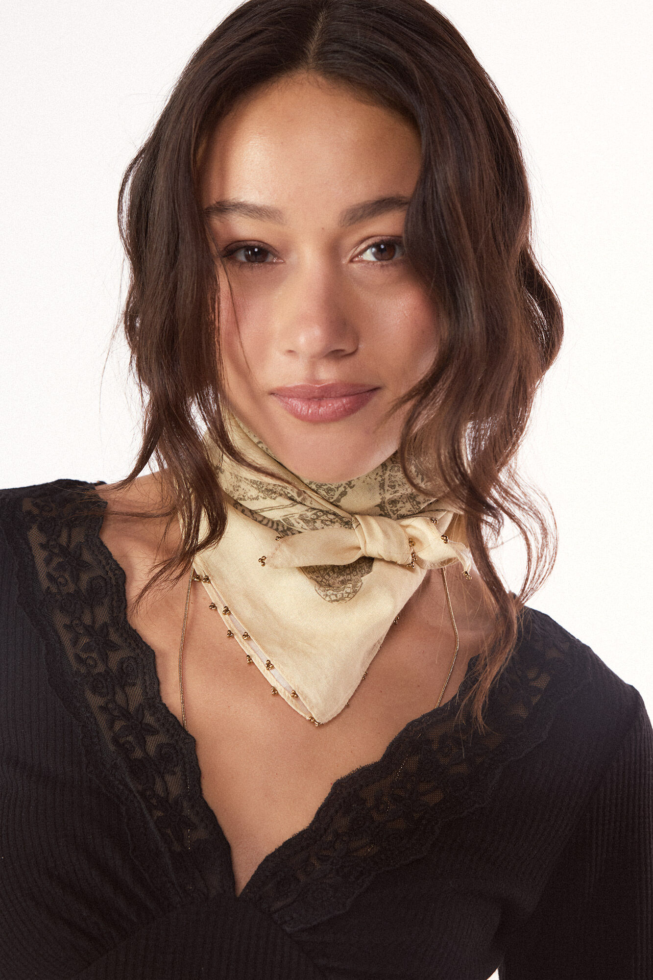Slowlove Lace detail structure top Black