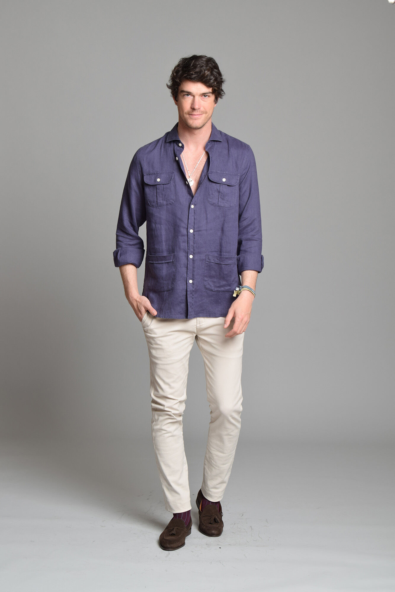 Cloking 100% linen Guayabera shirt Blue