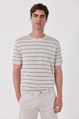 Cortefiel Striped cotton short sleeve jersey-knit T-shirt Ivory