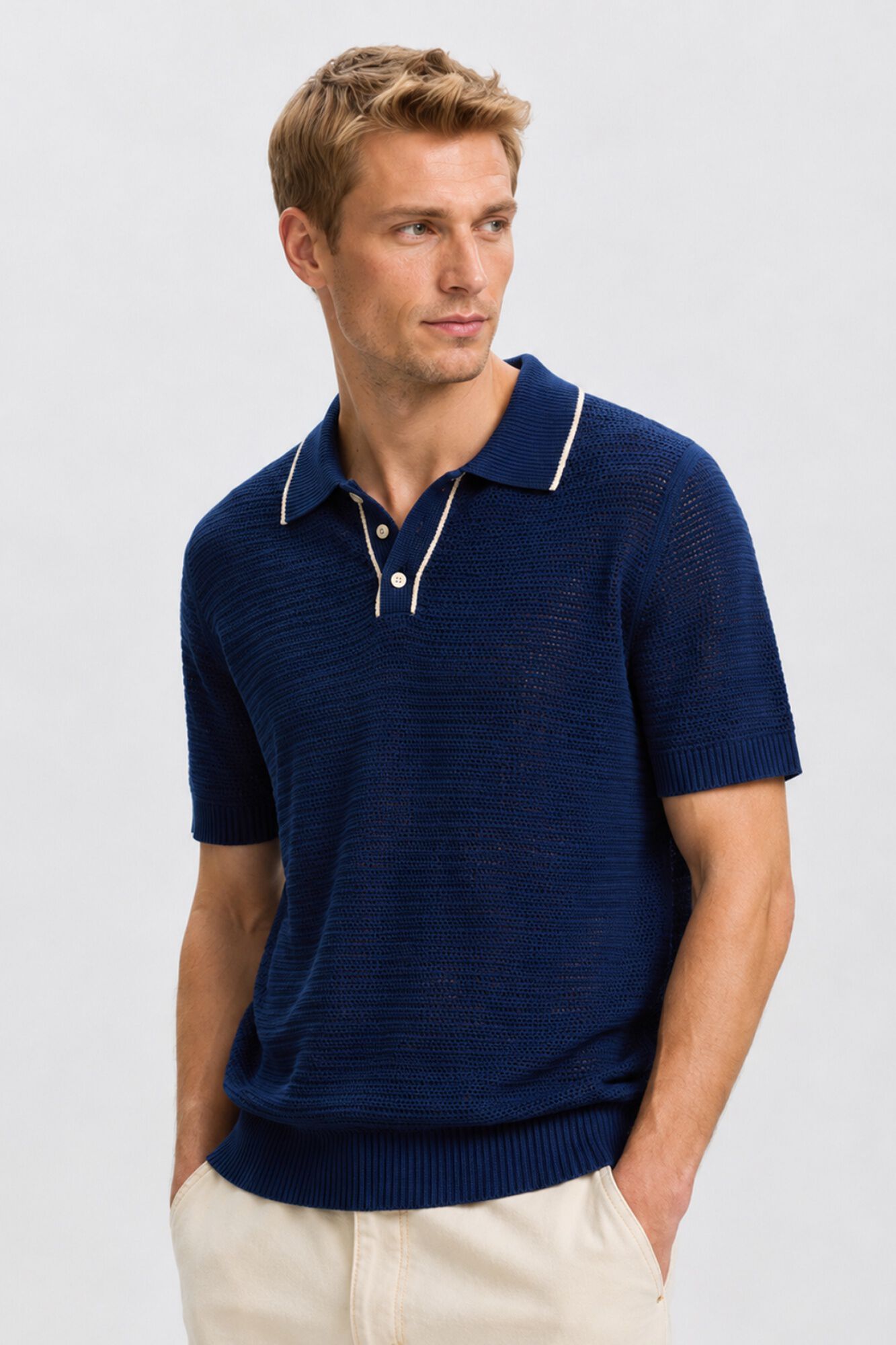 Selected Polo de malha manga curta Azul