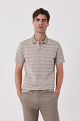 Cortefiel Striped oxford polo shirt Beige