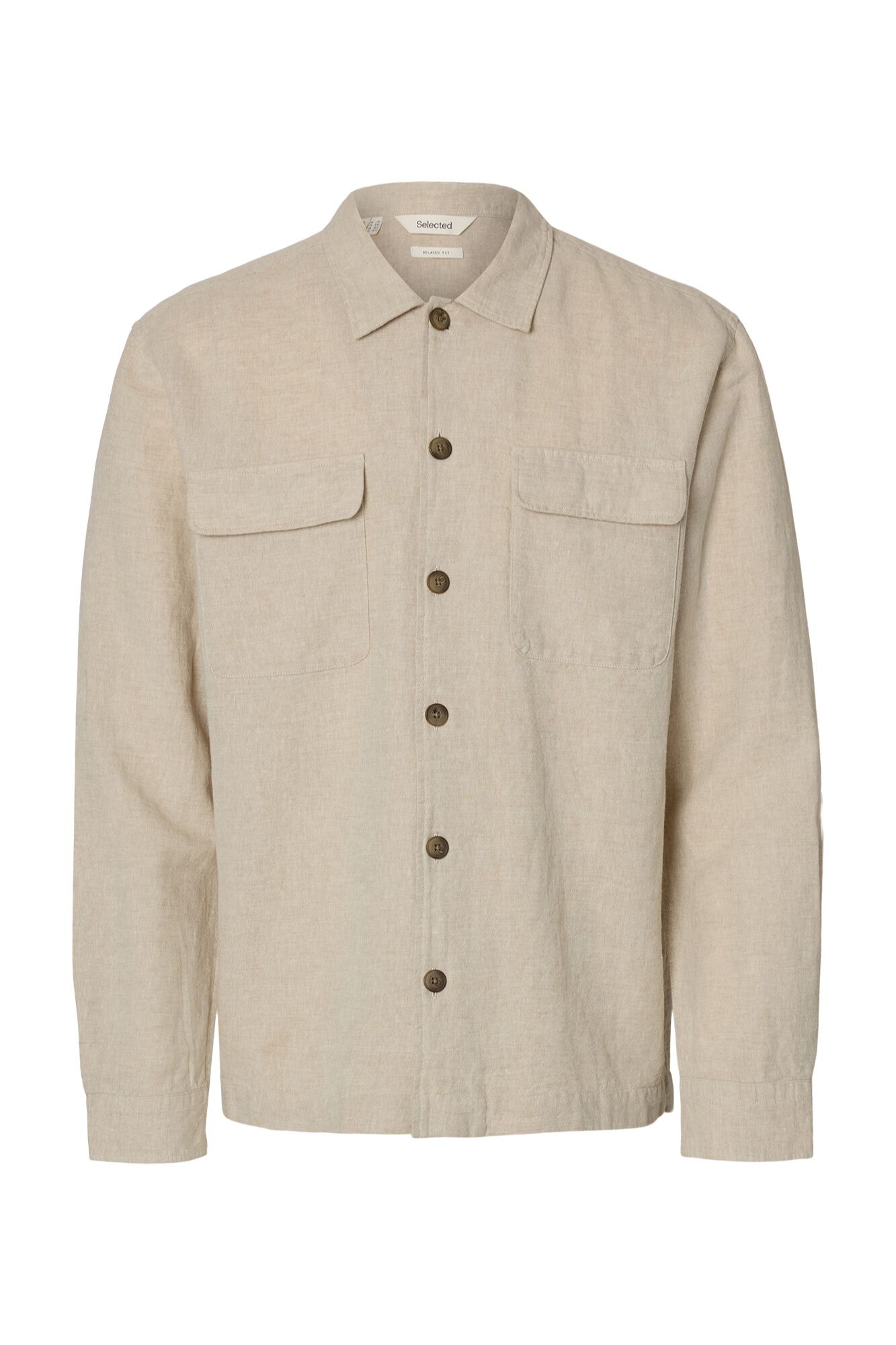 Selected Cotton linen overshirt Beige