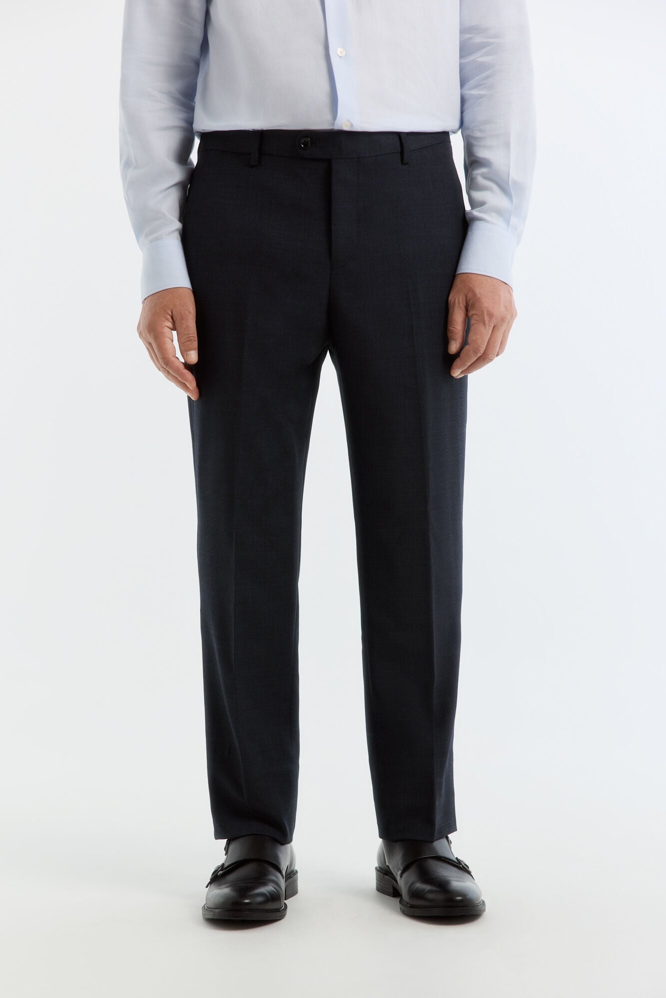 Cortefiel Navy tailored fit bird's eye smart trousers