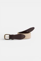 Silbon Leather ethnic woven belt Beige