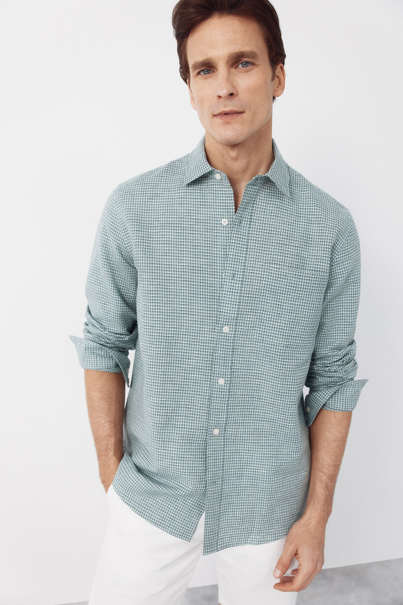 Cortefiel Plaid linen cotton shirt