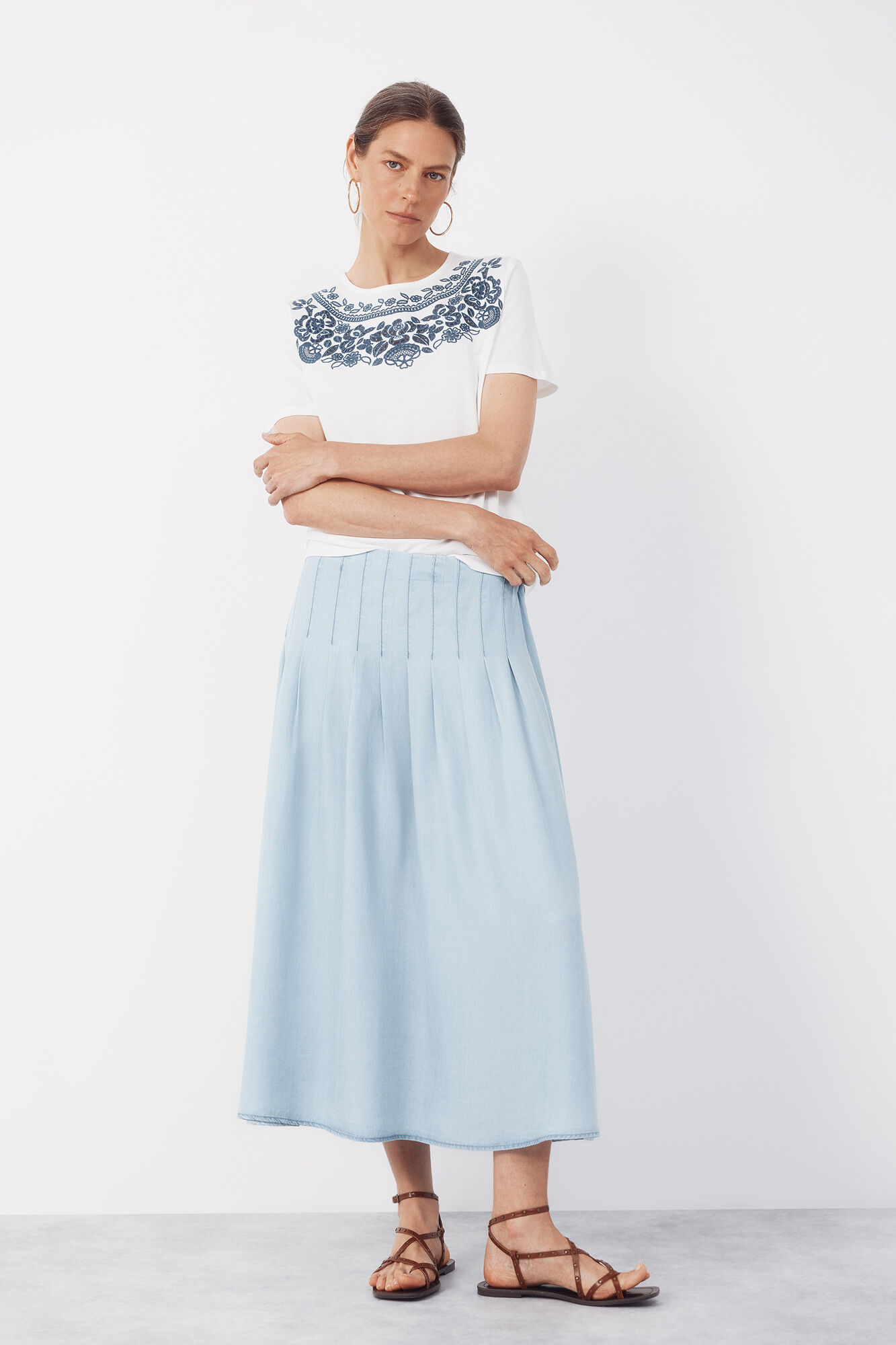 Cortefiel Tencel pleated midi skirt