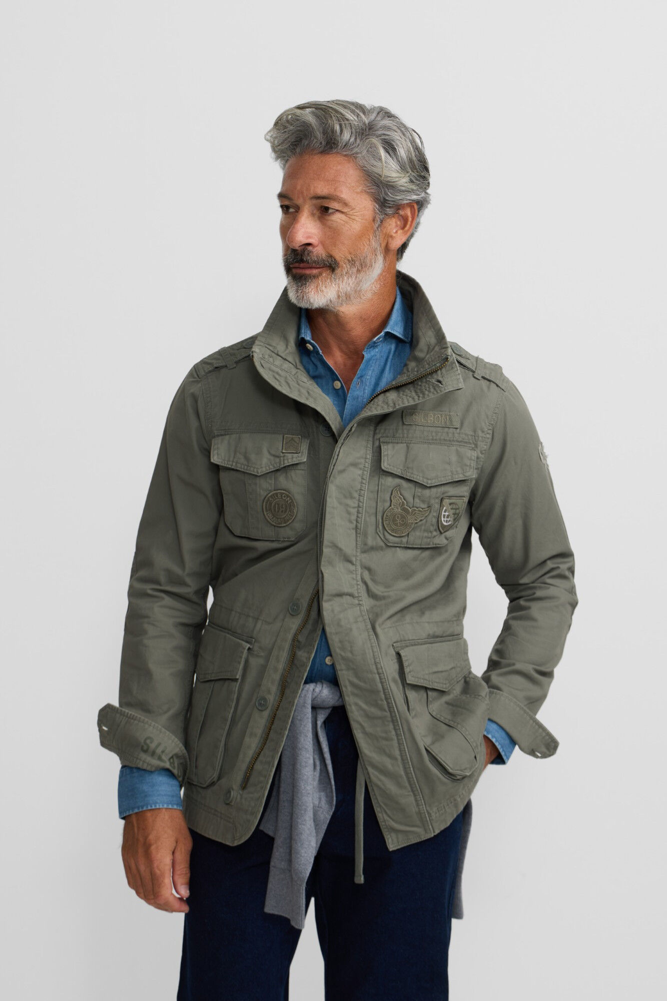 Silbon Casaco militar com manchas tingidas Verde