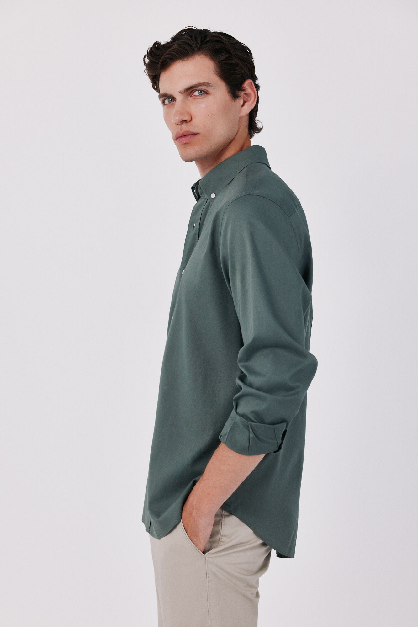 Cortefiel Plain light oxford shirt Kaki