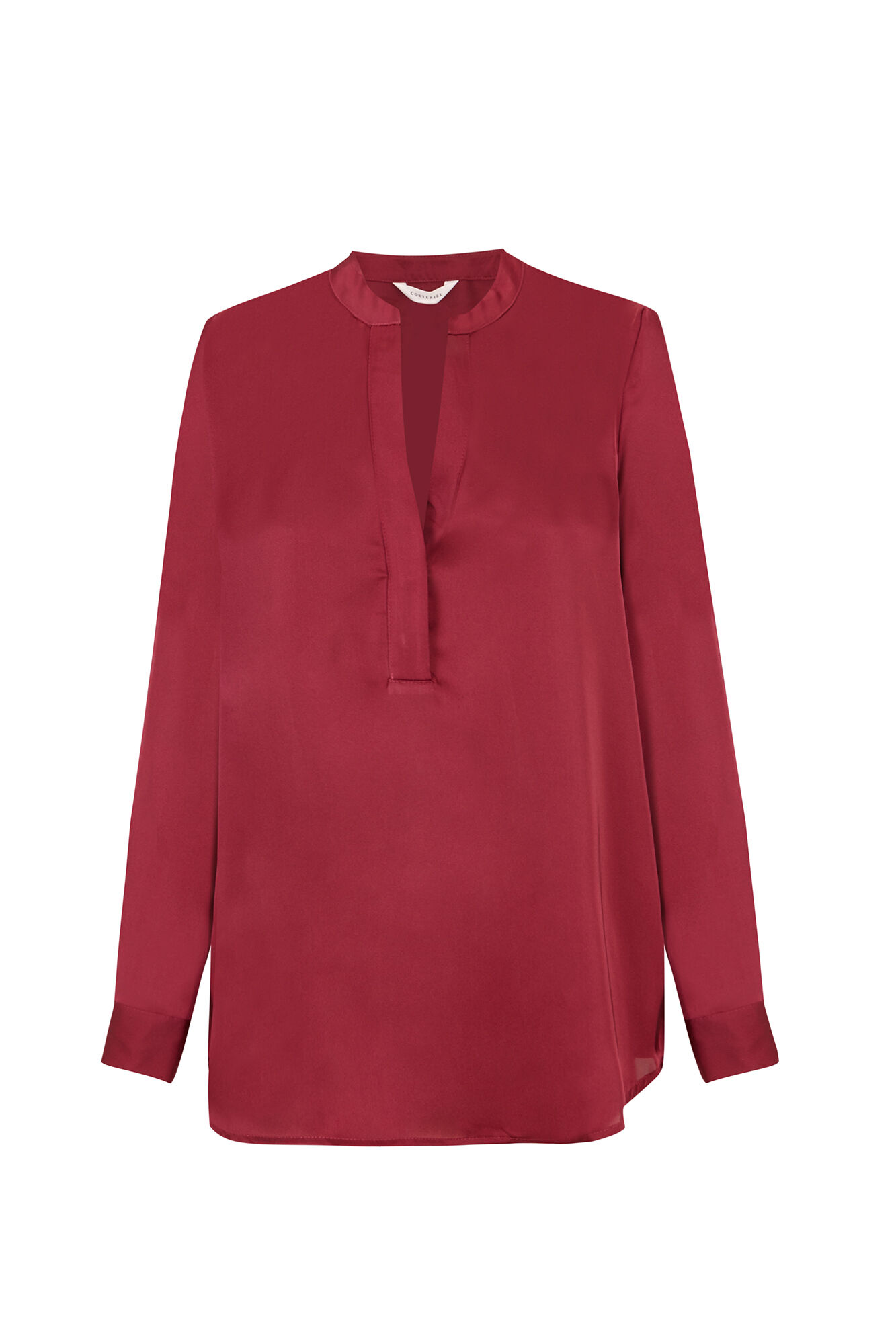Cortefiel Satin-finish polo shirt blouse Maroon