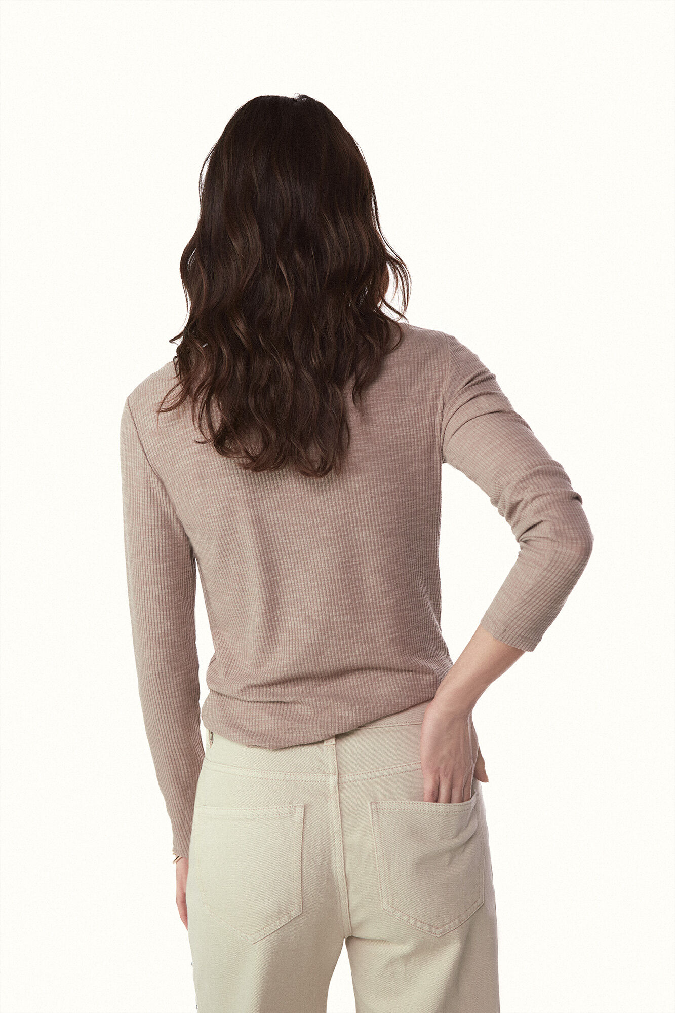 Slowlove Top com estrutura e detalhes de renda Castanho