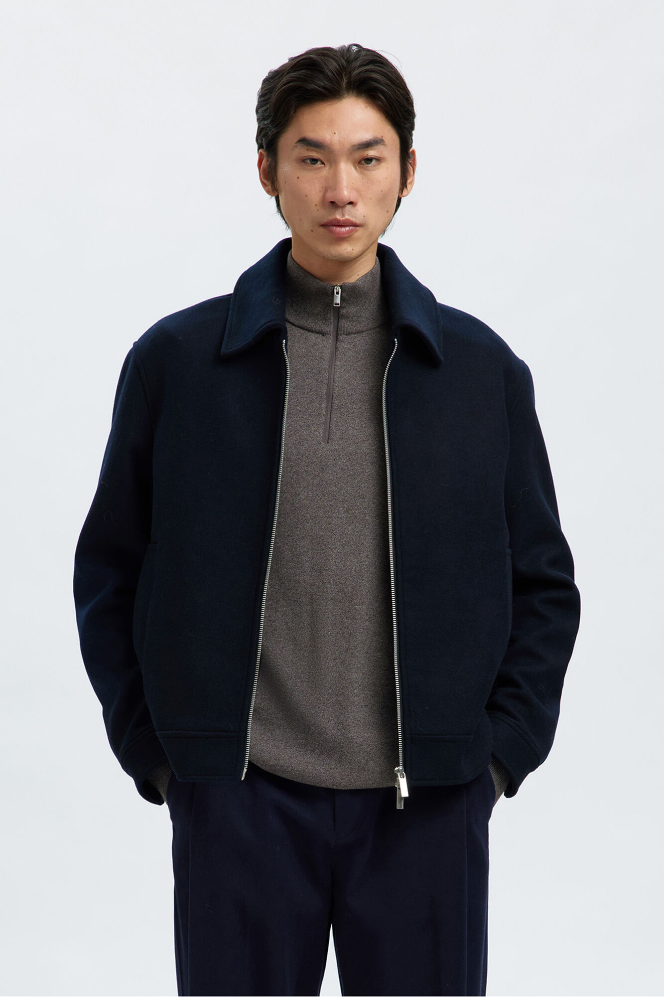 Selected Short wool jacket with zip fastening