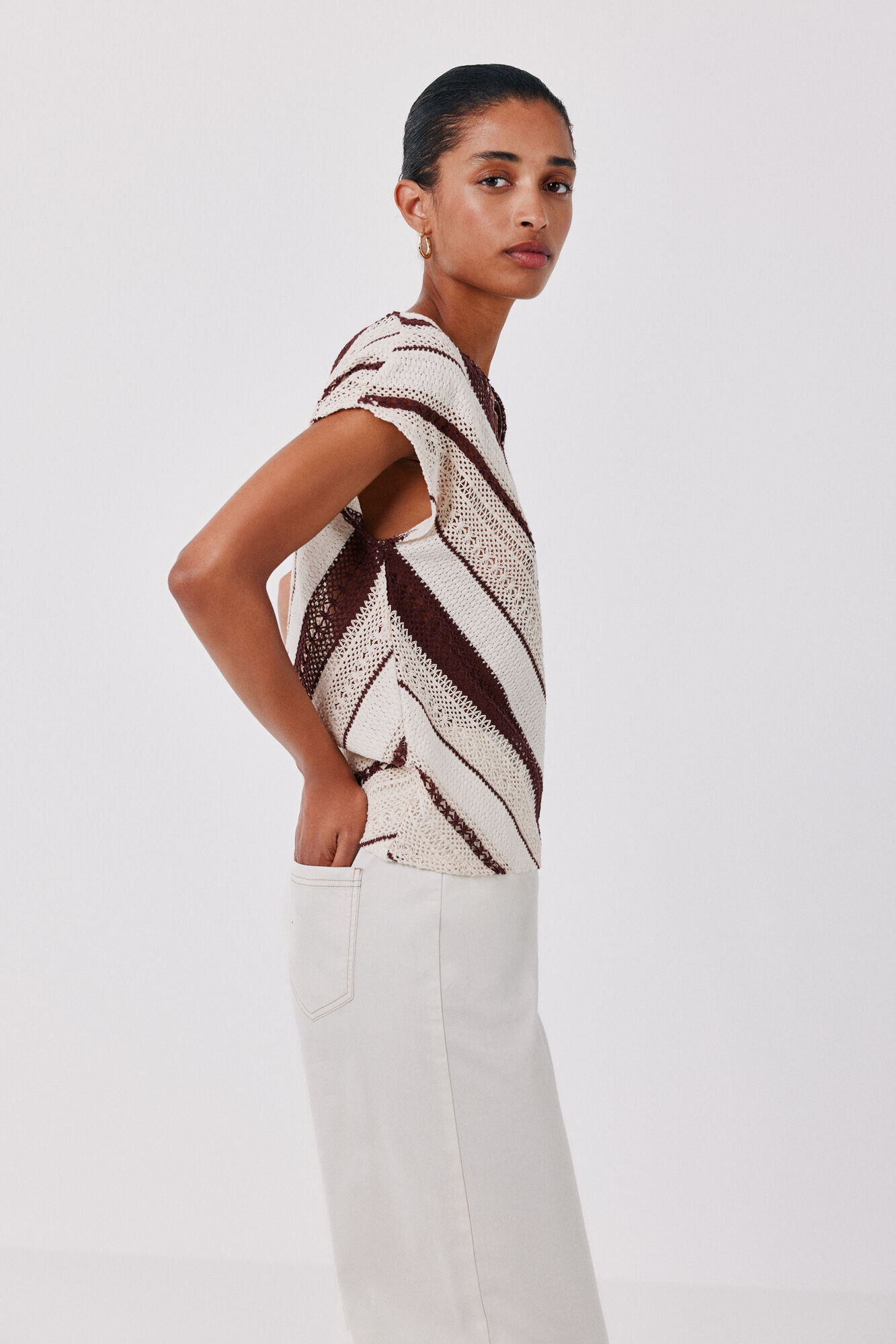 Cortefiel Multicoloured crochet T-shirt Maroon