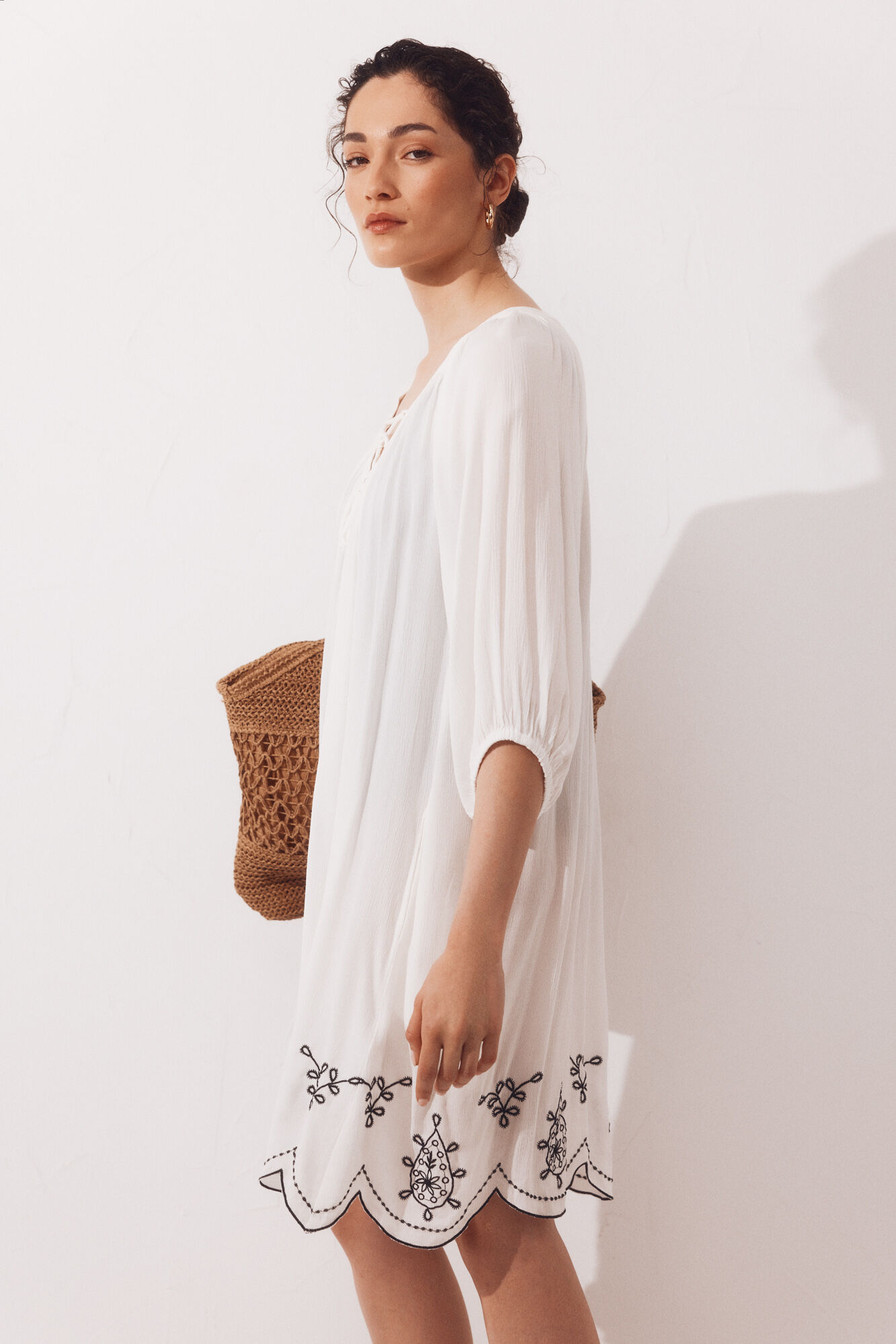 Cortefiel Caftan curto com cord&atilde;o Branco